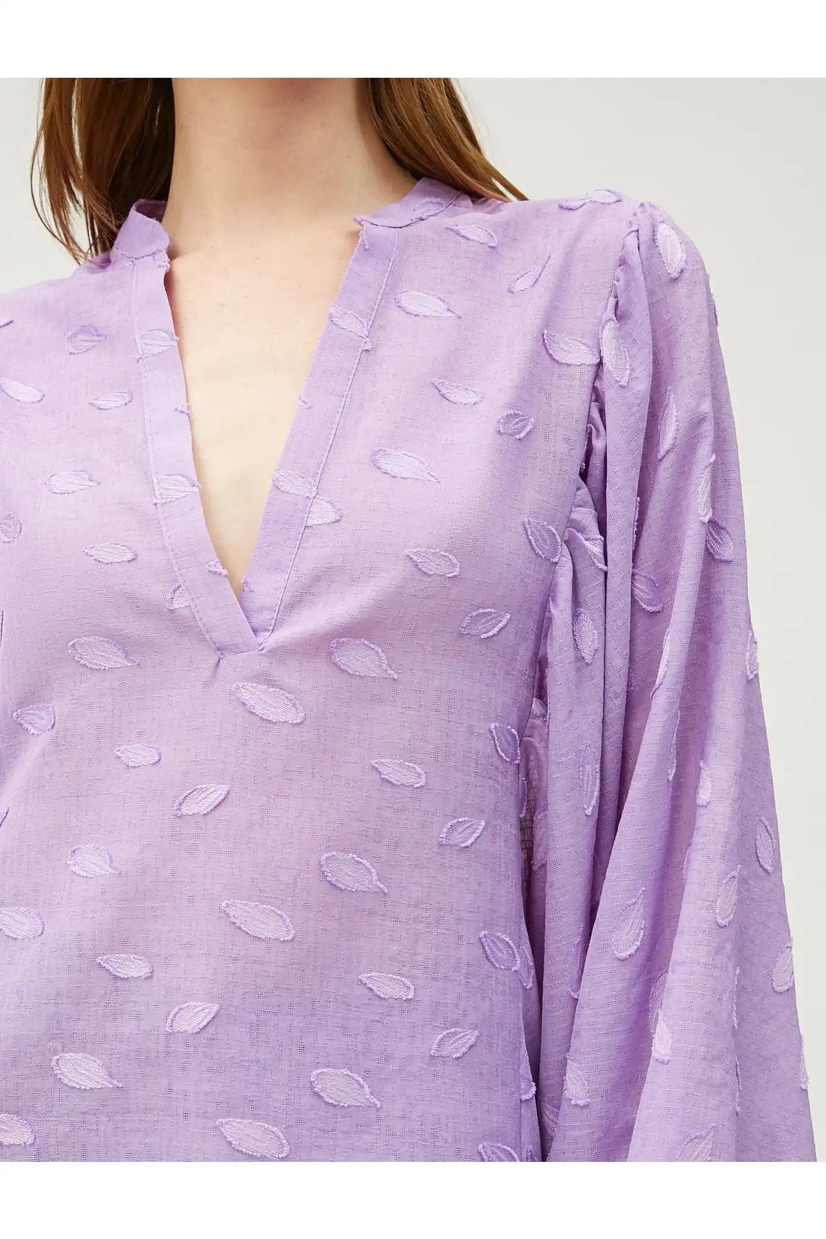 یقه قاضی بلوز آستین خفاشی برند   Koton (کوتون) به رنگ   بنفش در دسته پیراهن زنانه