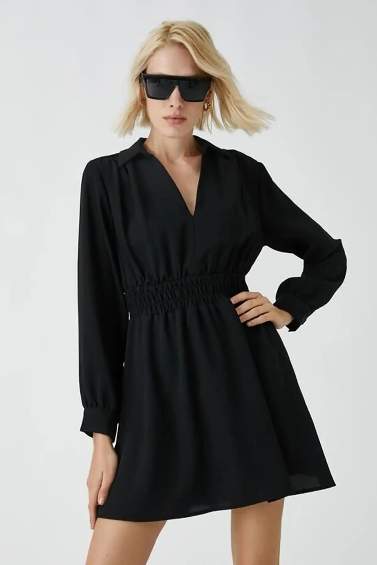 لباس کوتاه یقه پیراهن زنانه 3wak80011uw برند   Koton (کوتون) به رنگ  مشکی در دسته  لباس مجلسی و شومیز