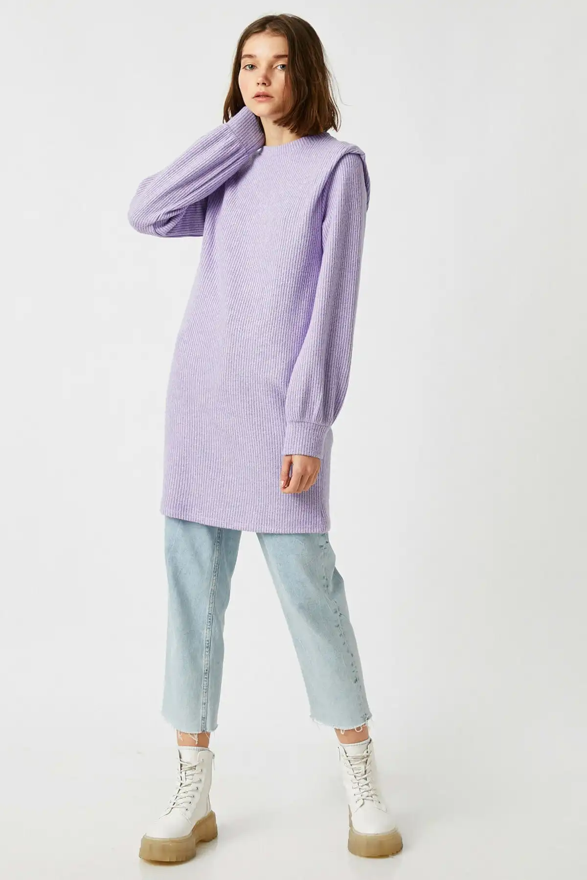 لباس کوتاه آستین بلند یقه بنفش زنانه 1KAL88045IK برند   Koton (کوتون) به رنگ   بنفش در دسته  لباس مجلسی و شومیز