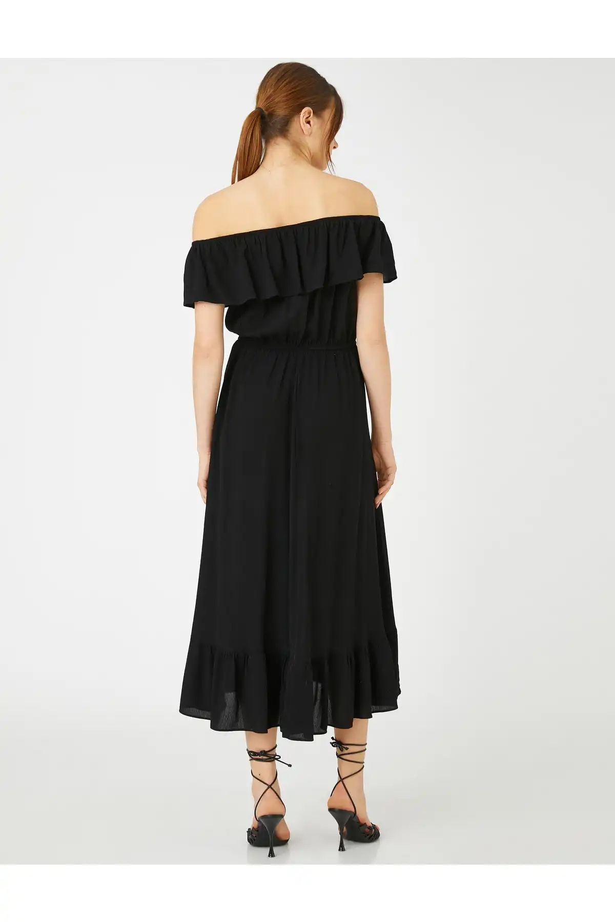 لباس میدی دور کمر کراوات شانه دار برند   Koton (کوتون) به رنگ  مشکی در دسته  لباس مجلسی و شومیز