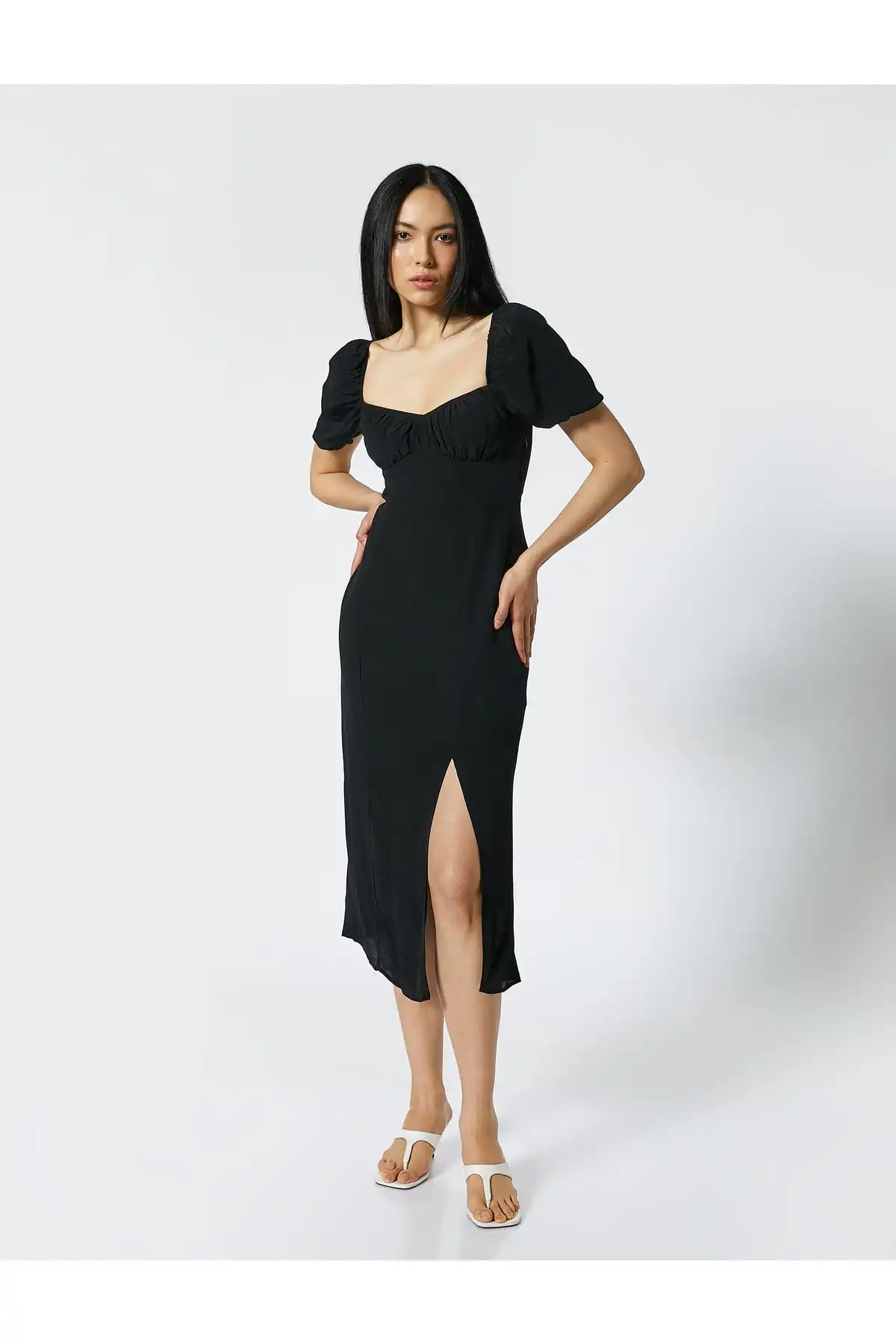 لباس ابریشمی میدی یقه مربعی چاک دار برند   Koton (کوتون) به رنگ   صورتی در دسته  لباس مجلسی و شومیز