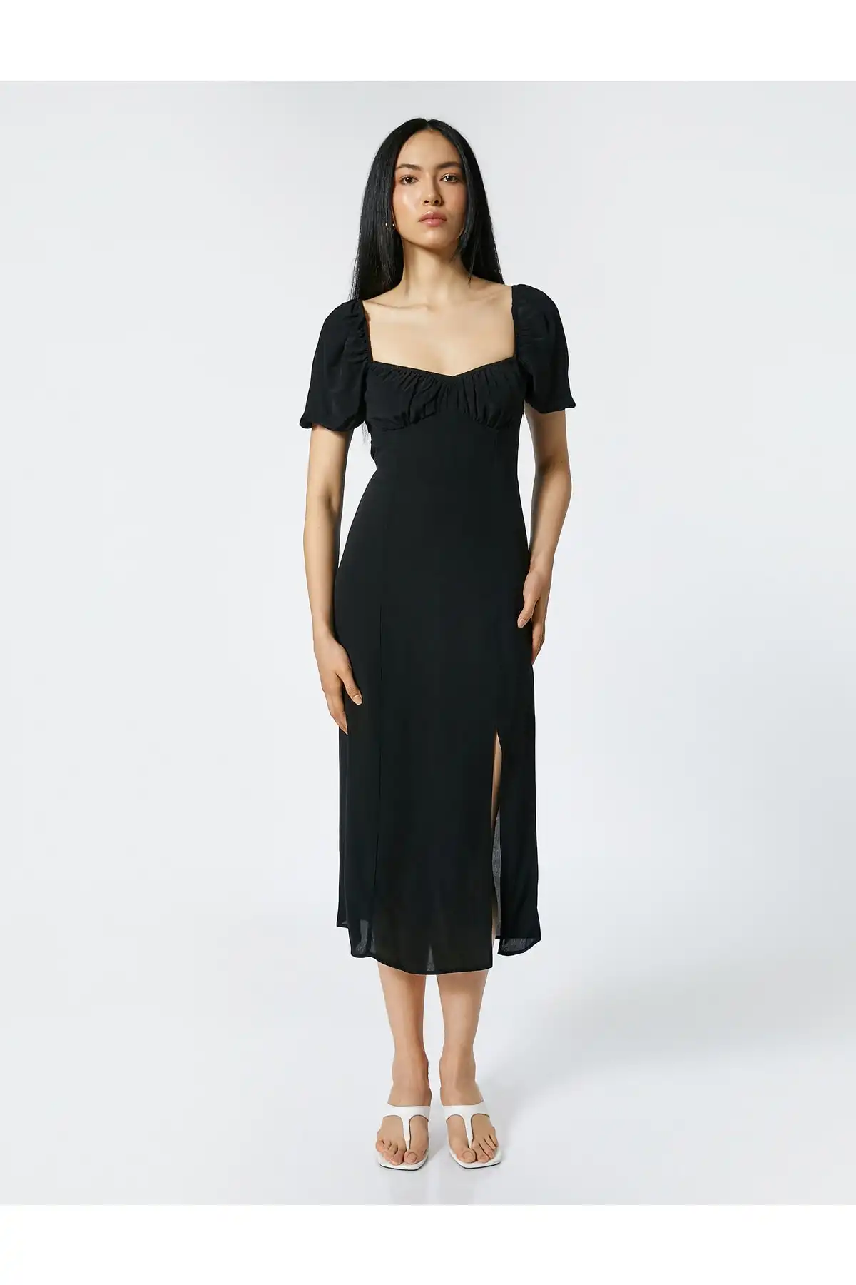 لباس ابریشمی میدی یقه مربعی چاک دار برند   Koton (کوتون) به رنگ   صورتی در دسته  لباس مجلسی و شومیز