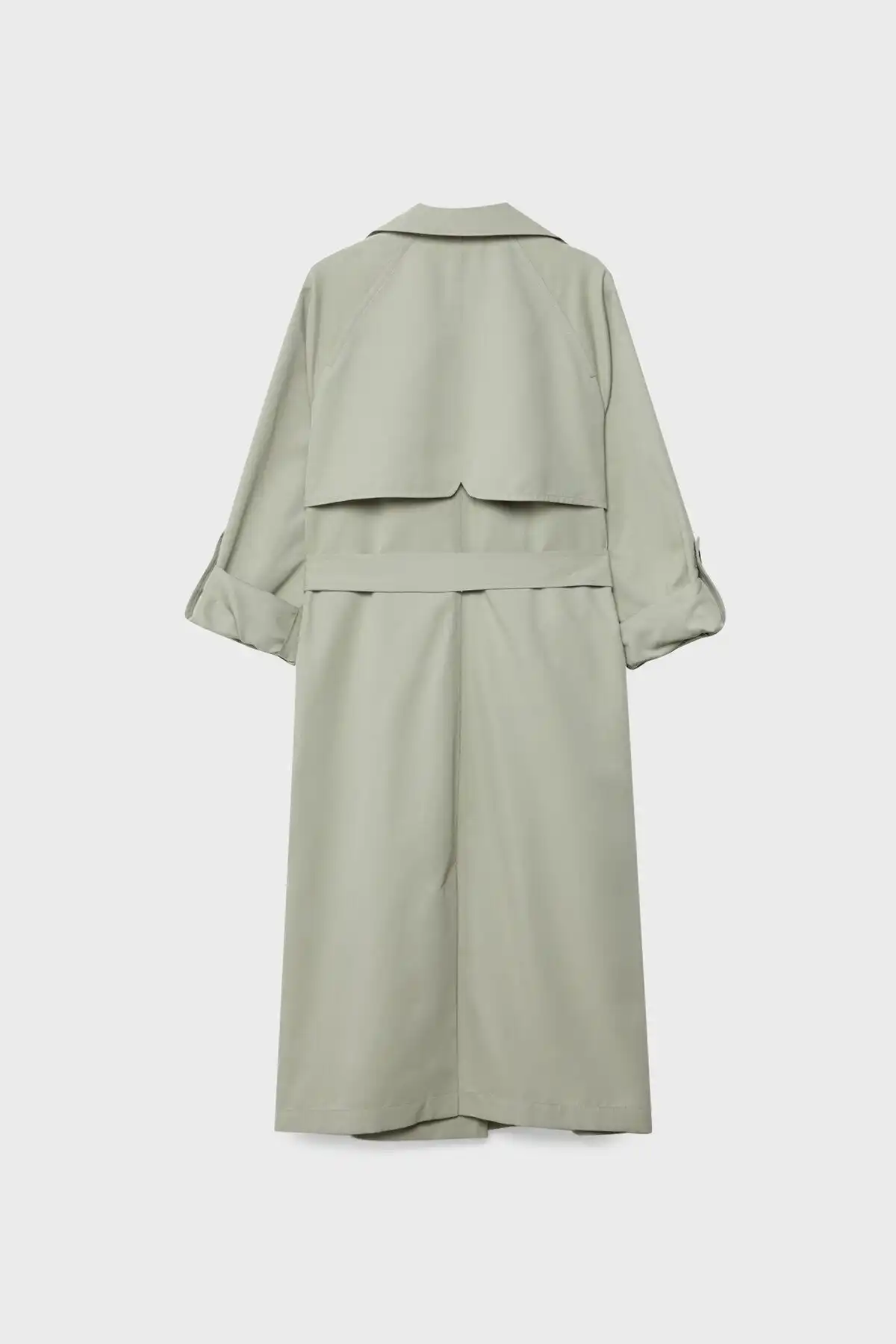 کت ترنچ بلند روان برند   Stradivarius به رنگ  خاکی مدل  ترنچ کت