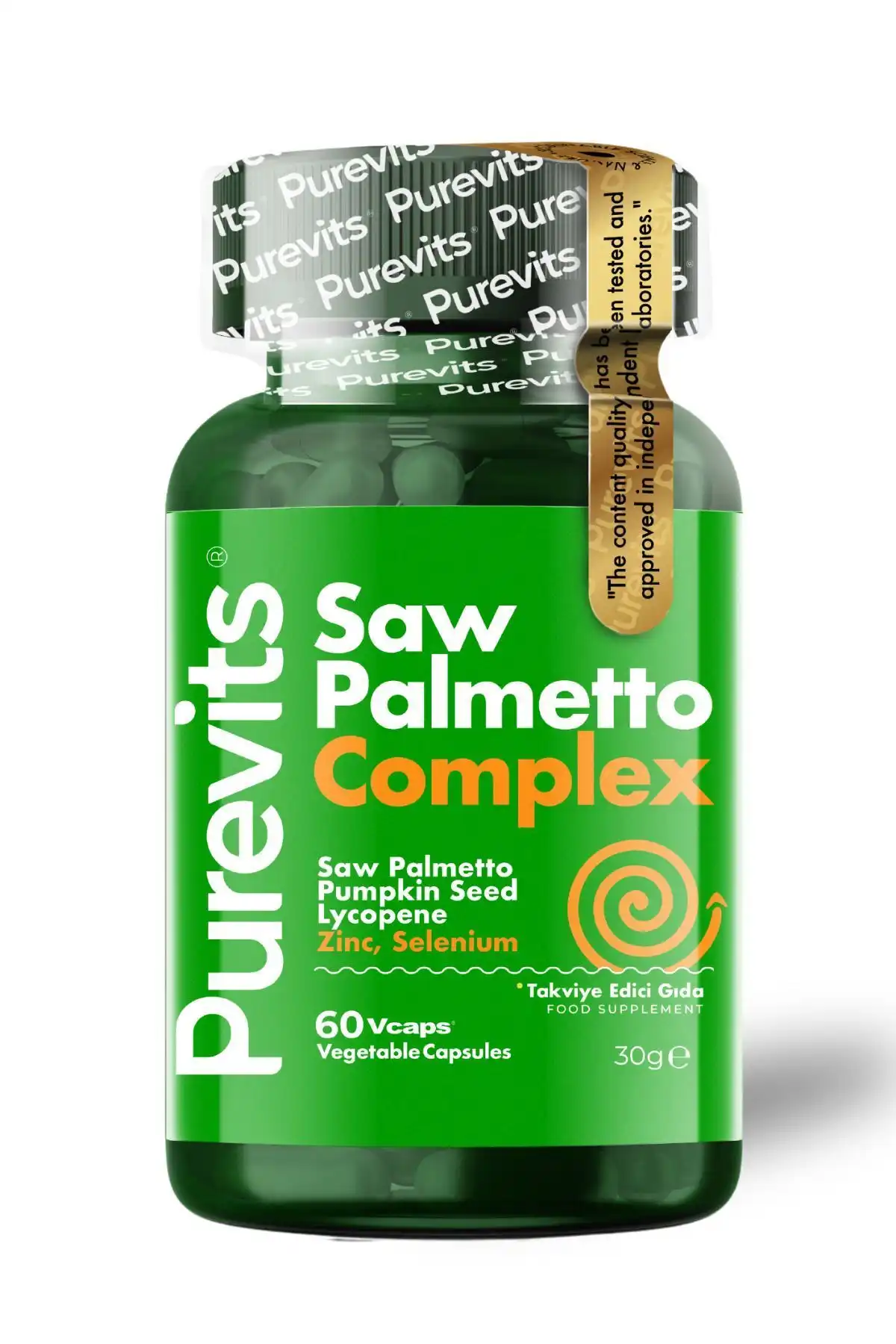 Saw Palmetto Complex-کوتوله نخل-روی-عصاره دانه کدو تنبل-لیکوپن-سلنیوم 60 عدد کلاهک گیاهی برند   Purevits ( Purevits ) 