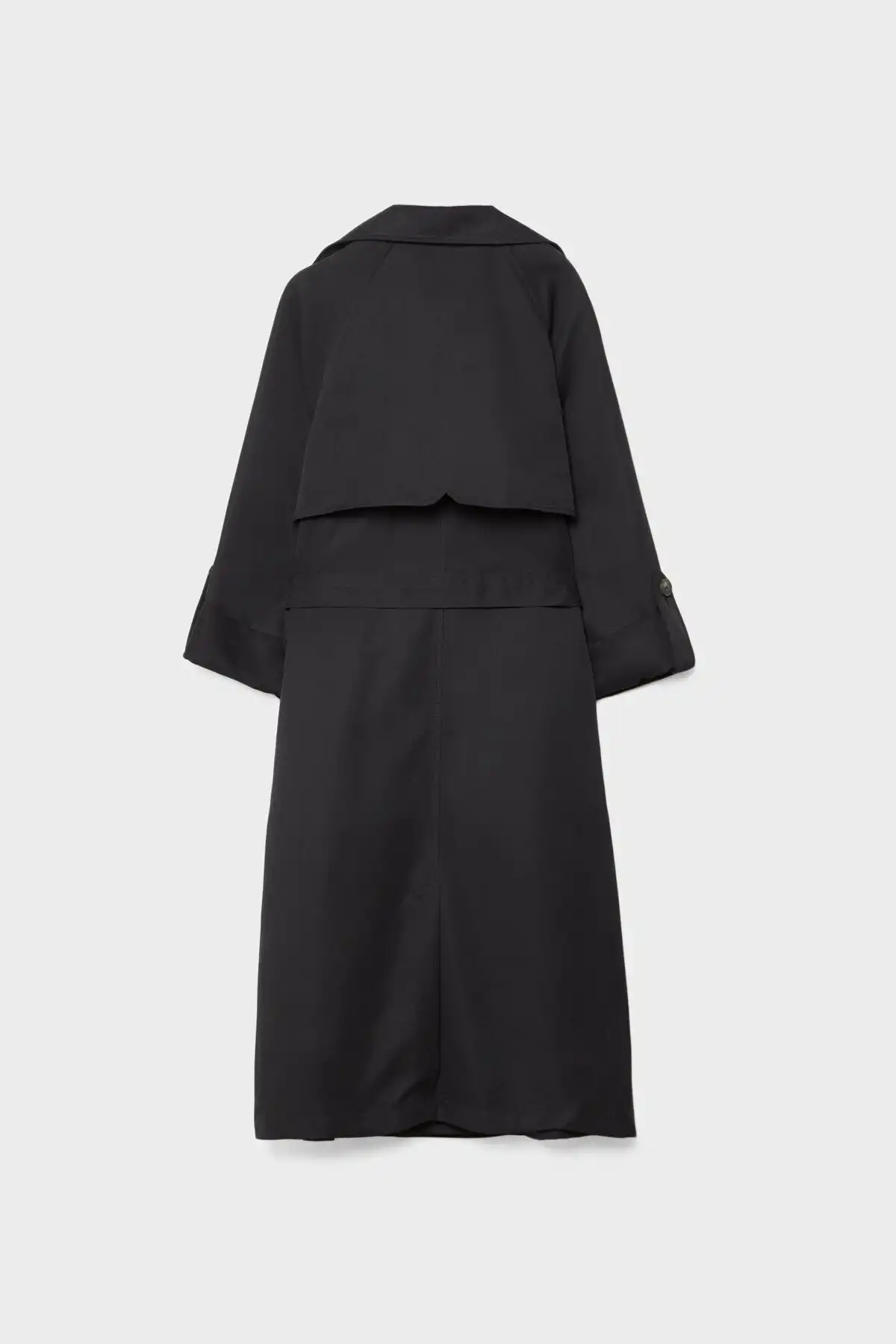 کت ترنچ بلند روان برند   Stradivarius به رنگ  مشکی مدل  ترنچ کت