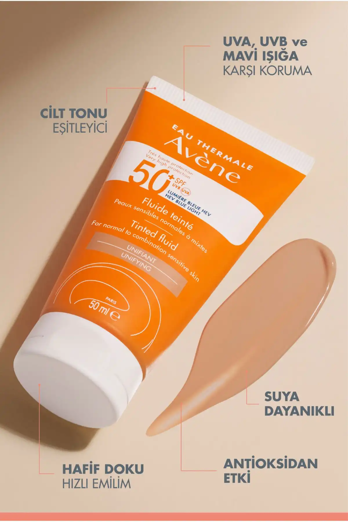 Fluide Tinted Spf50+ 50 ml برند   Avene(آون) به رنگ   در دسته ضد آفتاب