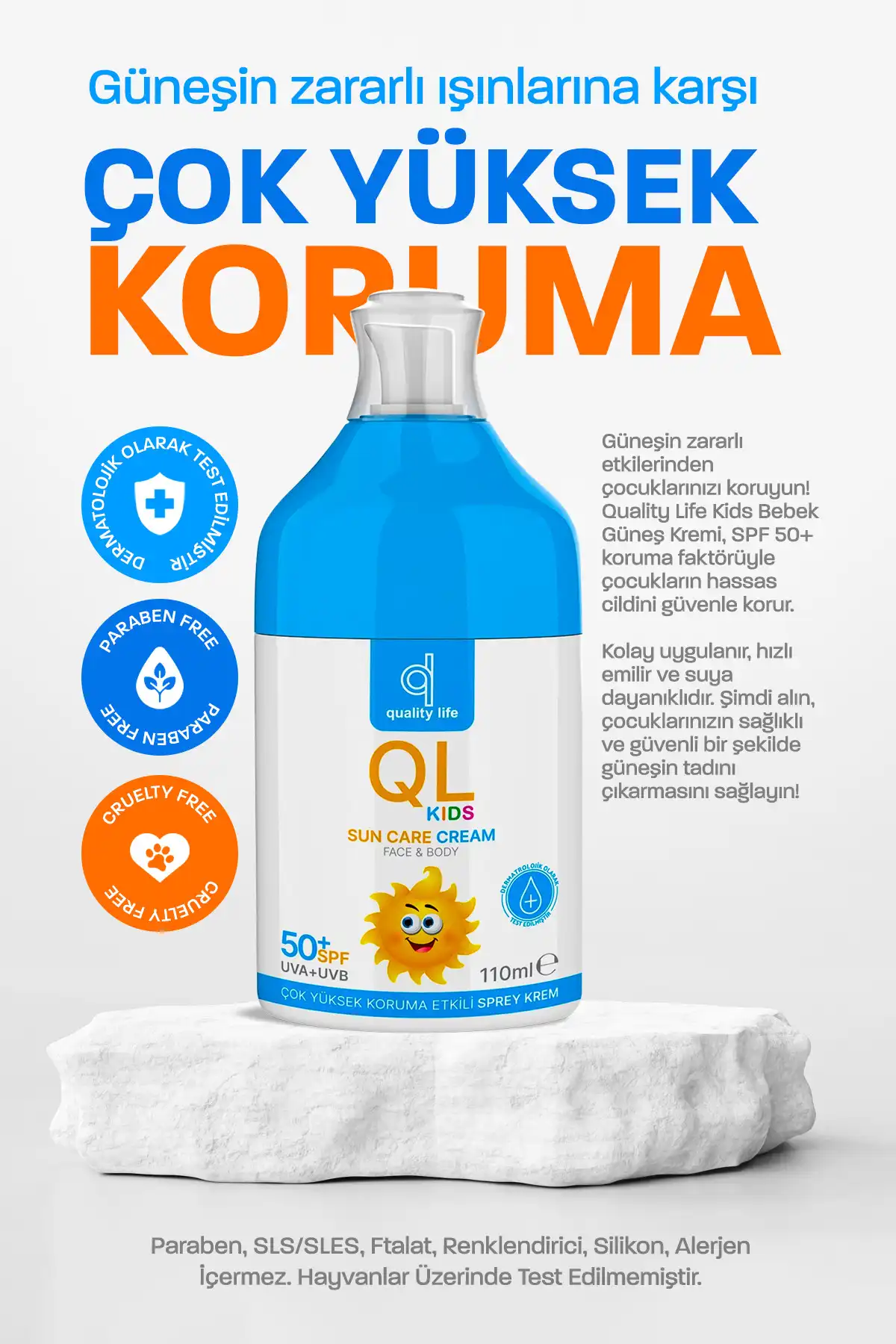ضد آفتاب Ql کودک 50+ Spf 110 میلی لیتر ضد آفتاب با محافظت بسیار بالا برای کودکان برند   Quality Life(زندگی با کیفیت) به رنگ   در دسته ضد آفتاب