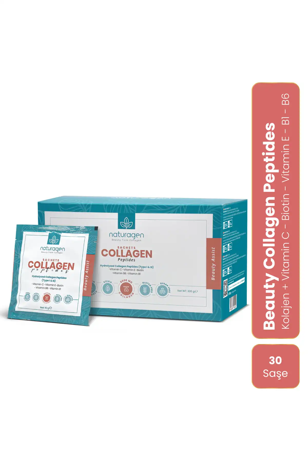 Collagen Beauty 30 Sachet با طعم هلو نوع 1 و نوع 3 - 8000 میلی گرم پودر کلاژن هیدرولیز شده برند   Naturagen ( Naturagen )  در دسته کلاژن