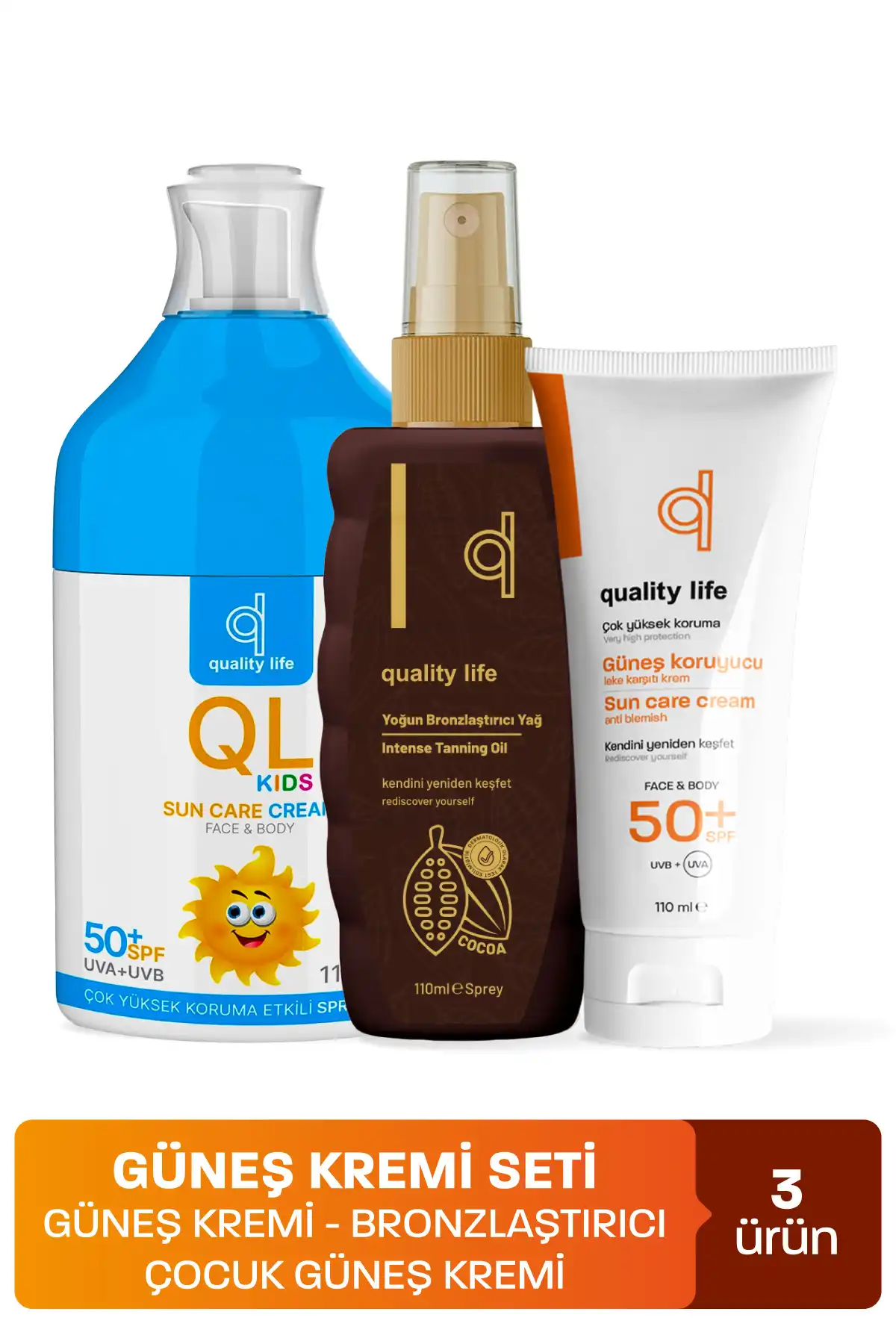 ست ضد آفتاب Ql 50 Factor (ضد آفتاب، ضد آفتاب کودک، روغن برنزه کننده) 3 ضد آفتاب برند   به رنگ   در دسته ضد آفتاب