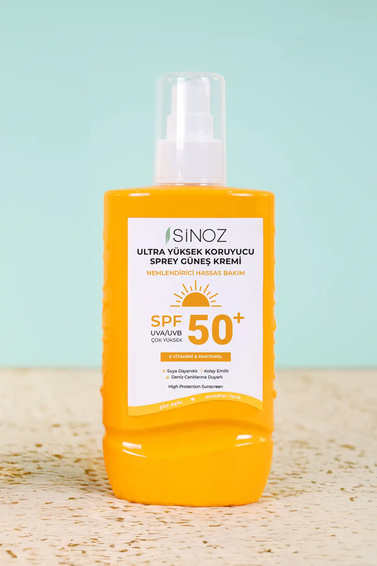 کرم ضد آفتاب بدن با محافظت فوق العاده بالا Spf 50 - کرم مرطوب کننده حساس - اسپری 200 میلی لیتری برند   Sinoz(سینوزیس) به رنگ   در دسته ضد آفتاب