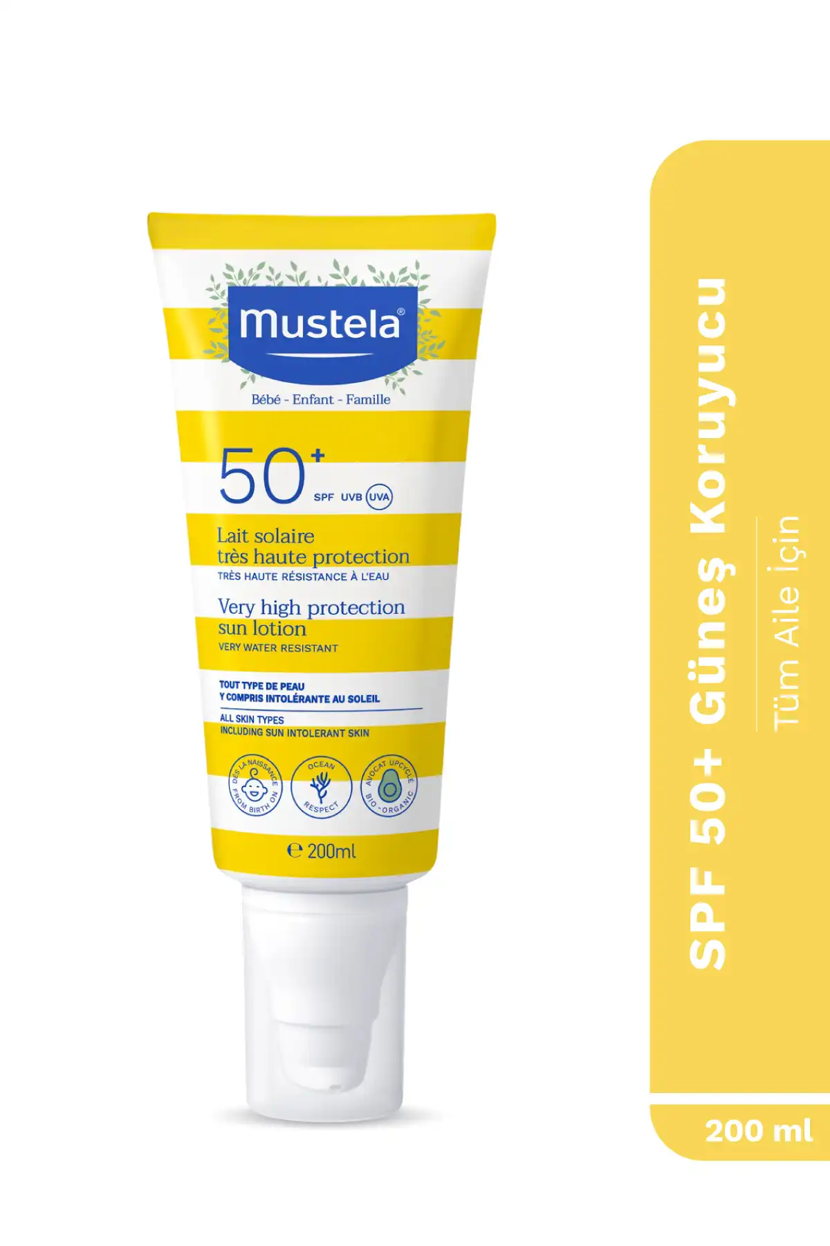 لوسیون محافظتی بسیار بالا Spf 50+ 200 میلی لیتر لوسیون ضد آفتاب کودک برند   Mustela(موستلا) به رنگ   در دسته ضد آفتاب