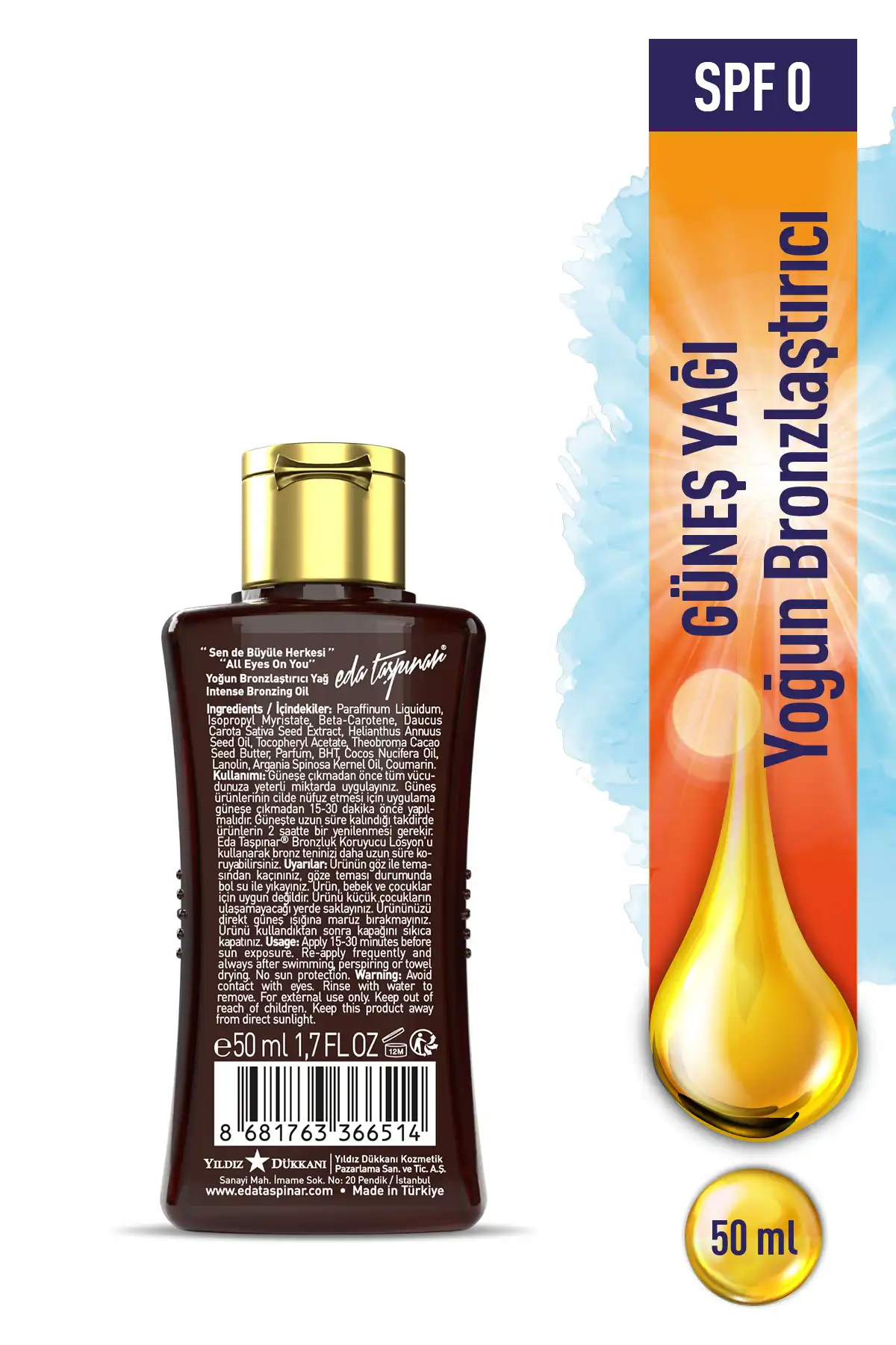 روغن برنزینگ شدید 50 میلی لیتر. *اندازه کوچک برند   Eda Taşpınar(ادا تاسپینار) به رنگ   در دسته ضد آفتاب