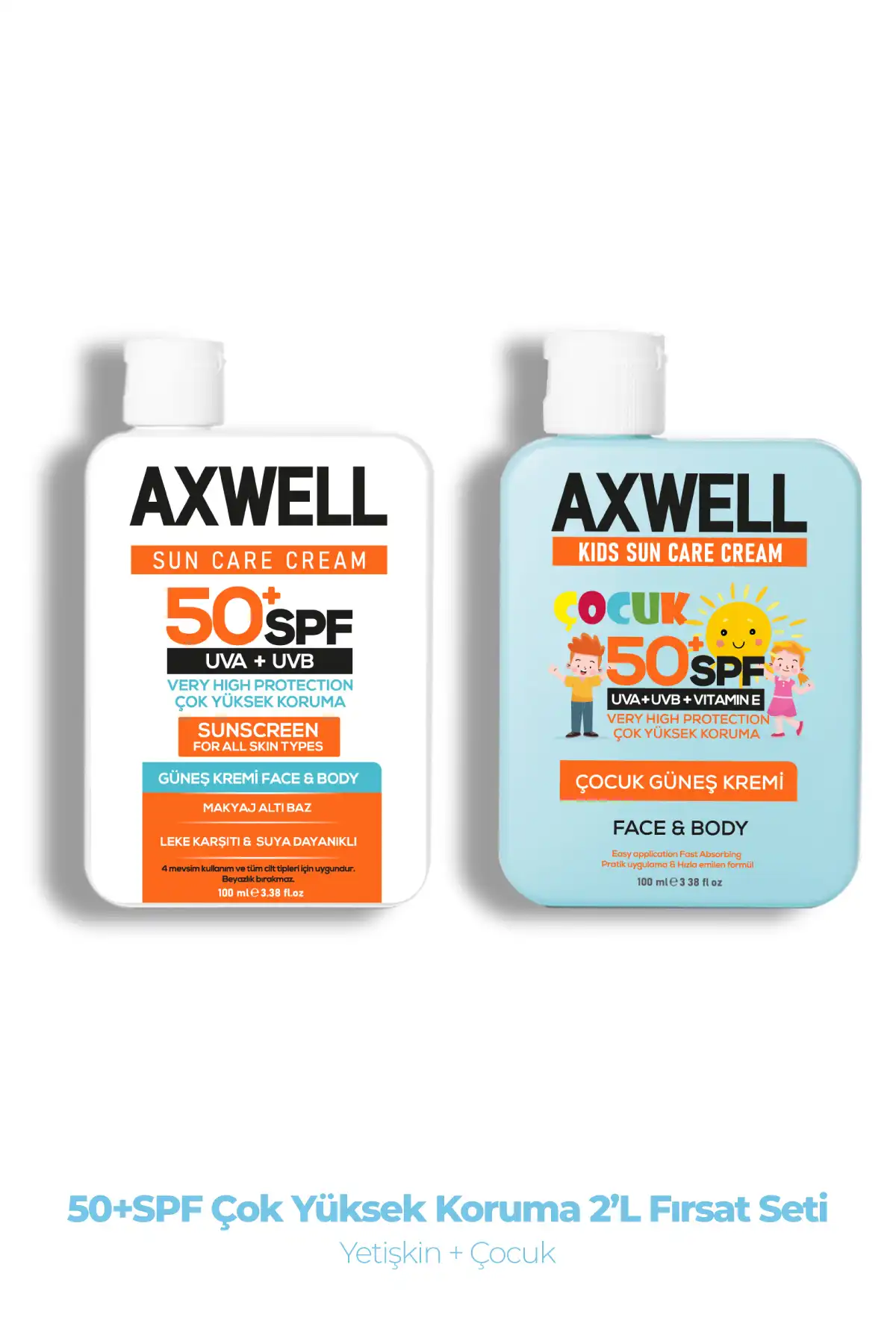 ست ضد آفتاب بزرگسالان و کودکان 50+ Spf برند   AXWELL(AXWELL) به رنگ   در دسته ضد آفتاب