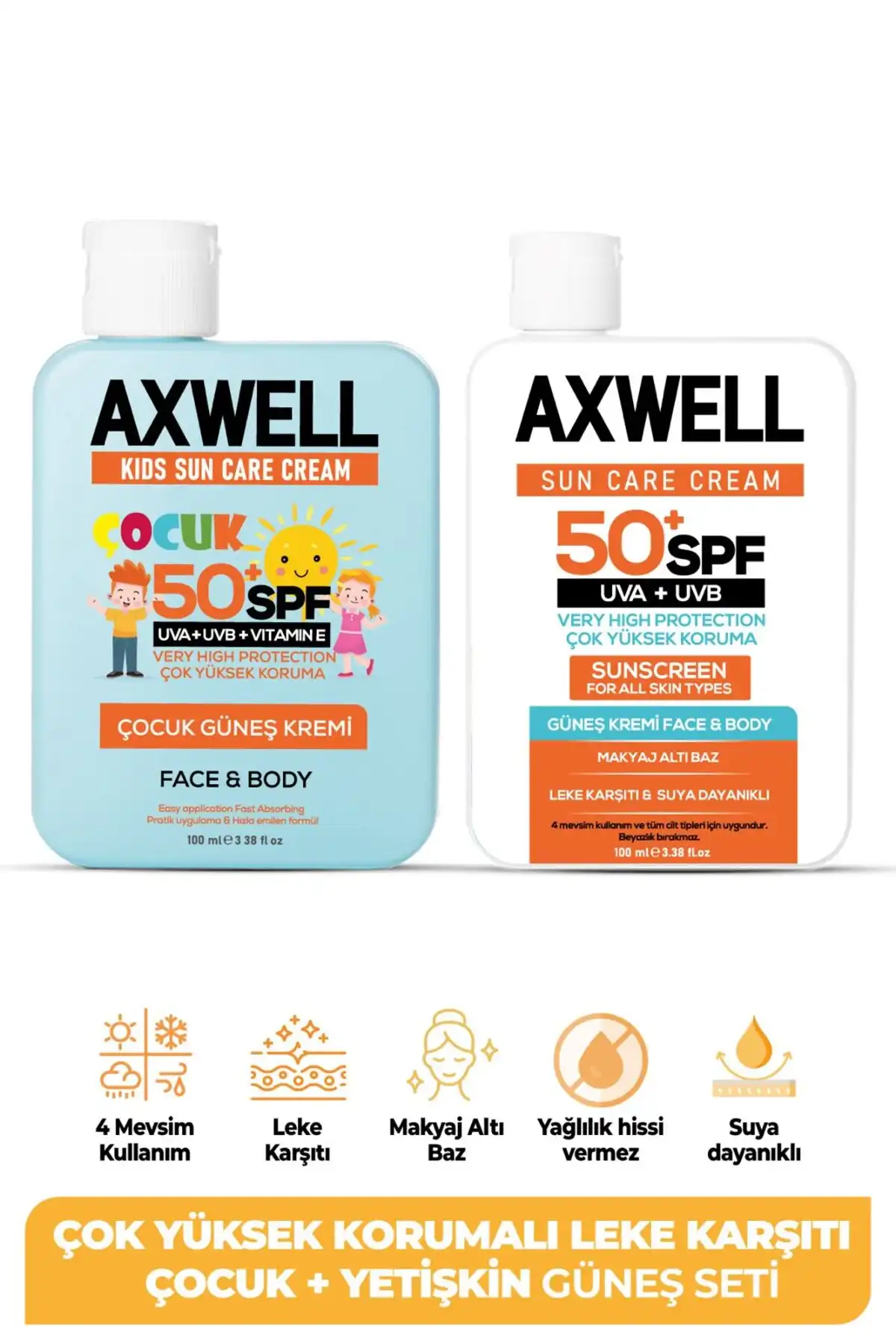 ست ضد آفتاب بزرگسالان و کودکان 50+ Spf برند   AXWELL(AXWELL) به رنگ   در دسته ضد آفتاب