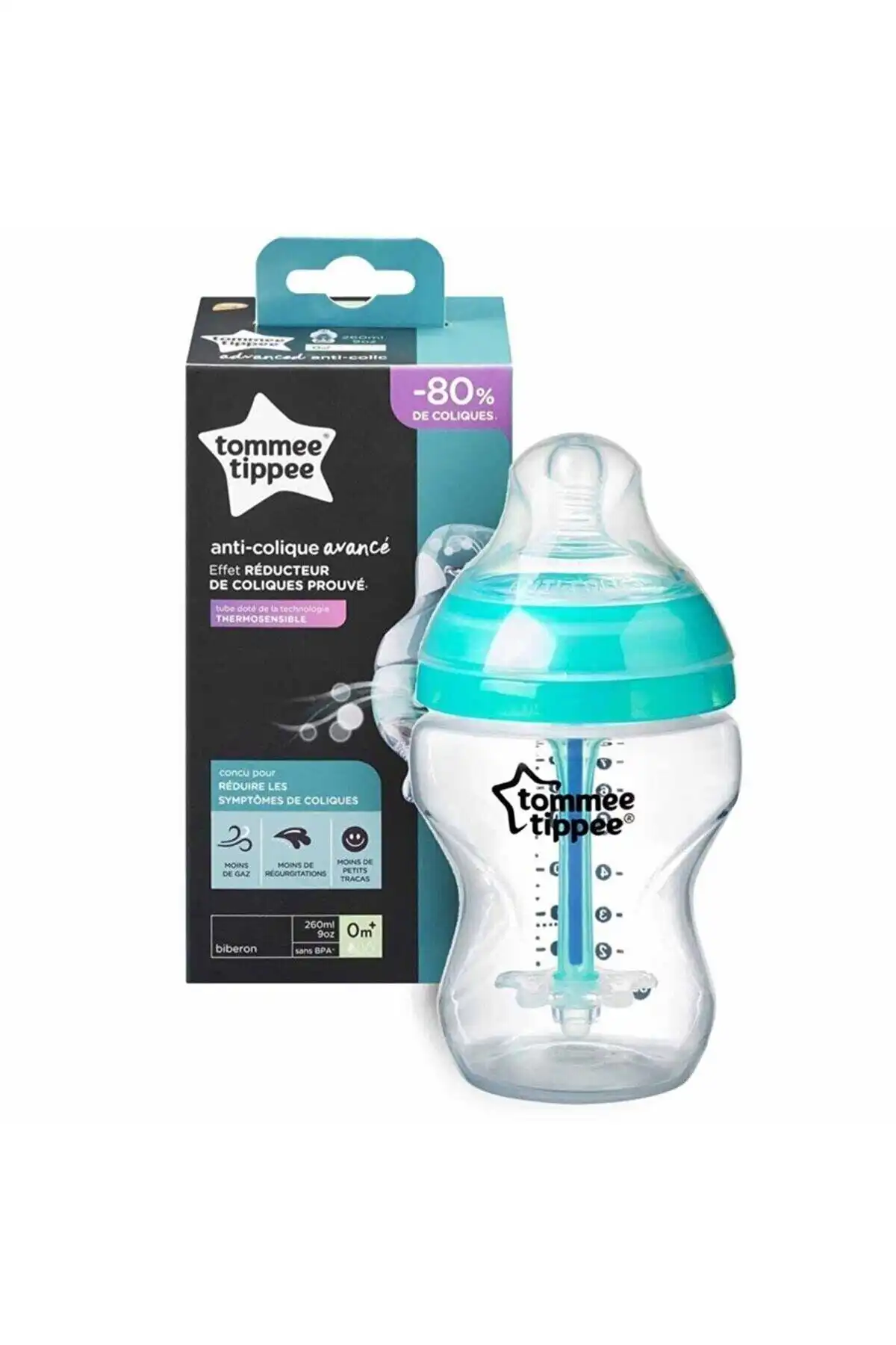 شیشه شیر ضد کولیک پیشرفته شفاف 260 میلی لیتری برند   Tommee Tippee(تامی تیپی) به رنگ   در دسته پستانک