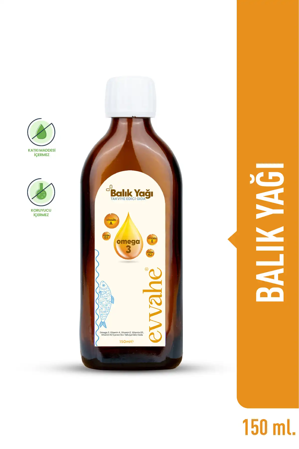 روغن ماهی 150 میلی لیتر برند   EVVAHE DOĞAL ( EVVAHE NATURAL ) 