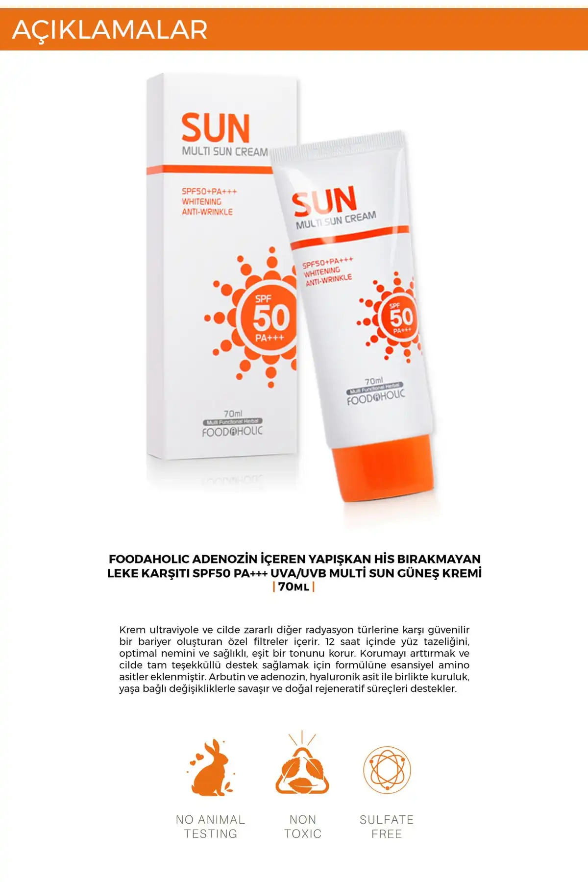 ضد آفتاب مولتی سان 70 میلی لیتری حاوی آدنوزین ضد لک ضد لک و ضد لک Spf50 Pa+++ Uva/uvb برند   به رنگ   در دسته ضد آفتاب