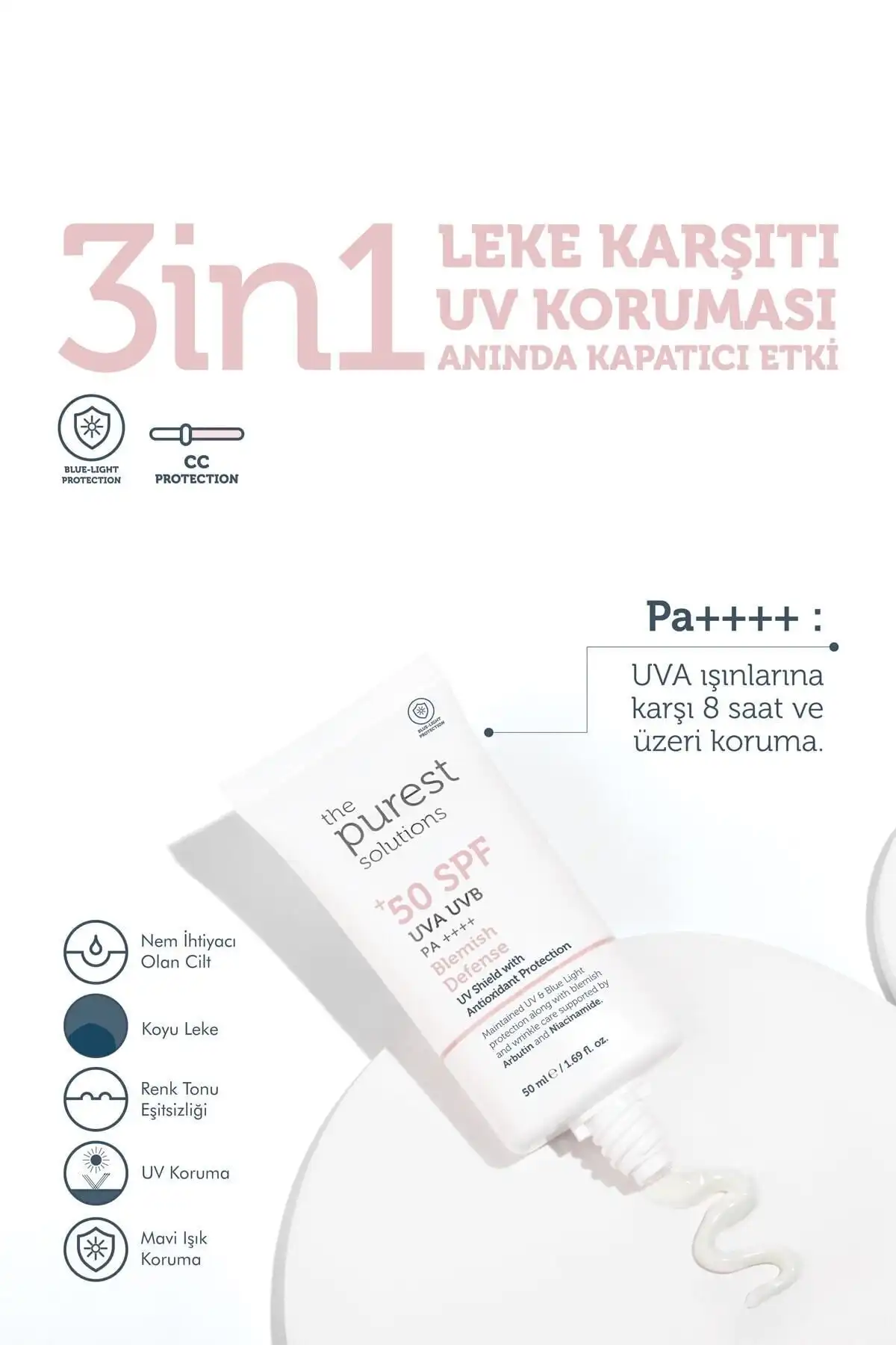 کرم ضدآفتاب رنگی ضد لک و یکسان کننده رنگ پوست با SPF 50، 50 میلی لیتر برند   The Purest Solutions(پیورست سولوشن)    در دسته ضد آفتاب
