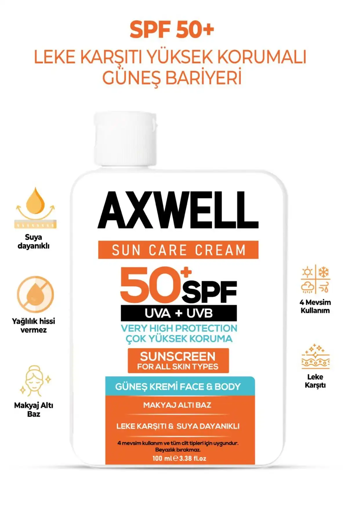 کرم ضد آفتاب کرم ضد لک کرم ضد آفتاب با محافظت بسیار بالا 50+ Spf 100 میلی لیتر برند   AXWELL(AXWELL) به رنگ   در دسته ضد آفتاب