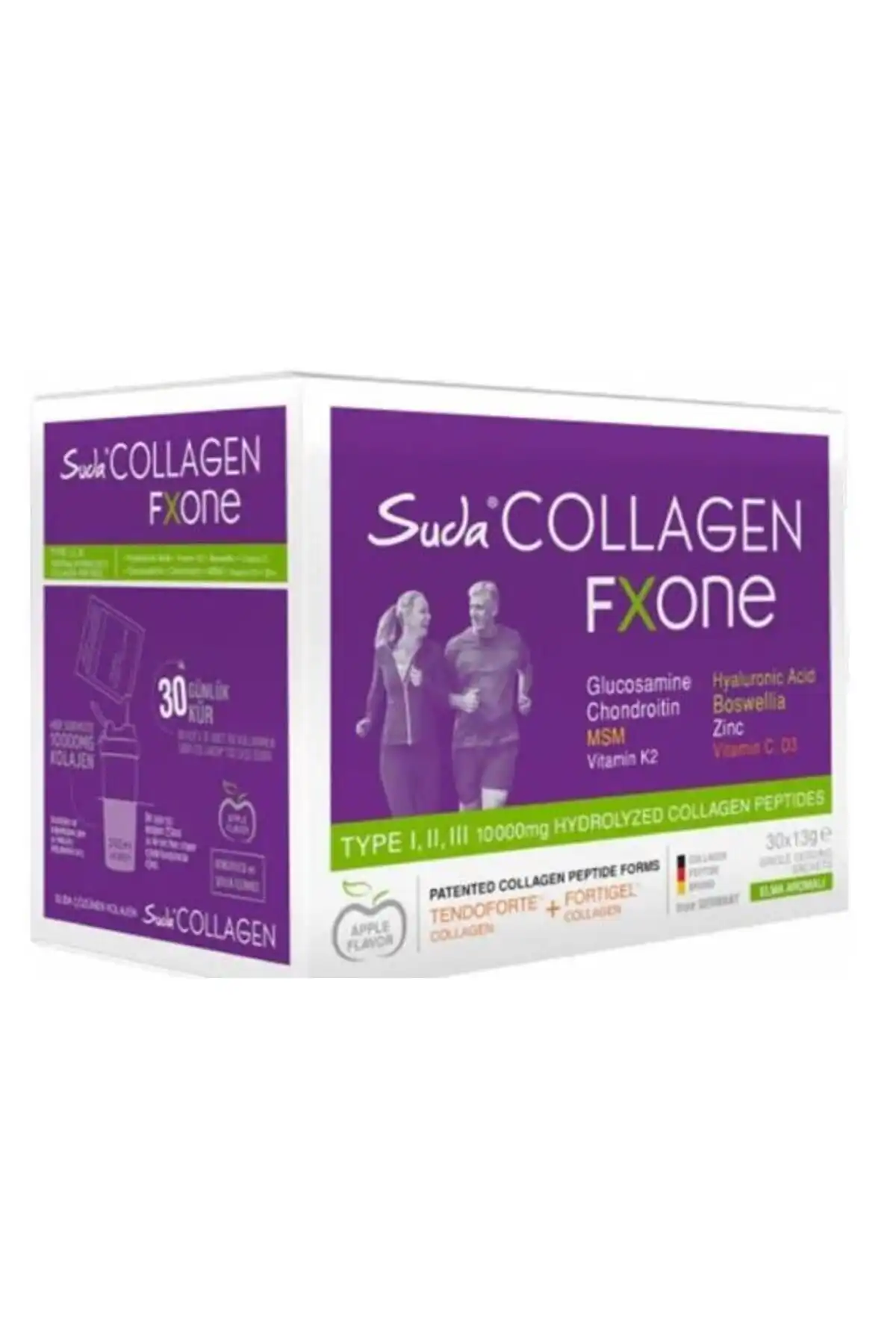 ساشه Fxone Apple Aroma Collagen 12gx30 (کلاژن - MSM - گلوکوزامین - کندرویتین - عصاره Akgünlük) برند   Suda Collagen ( کلاژن در آب )  در دسته کلاژن