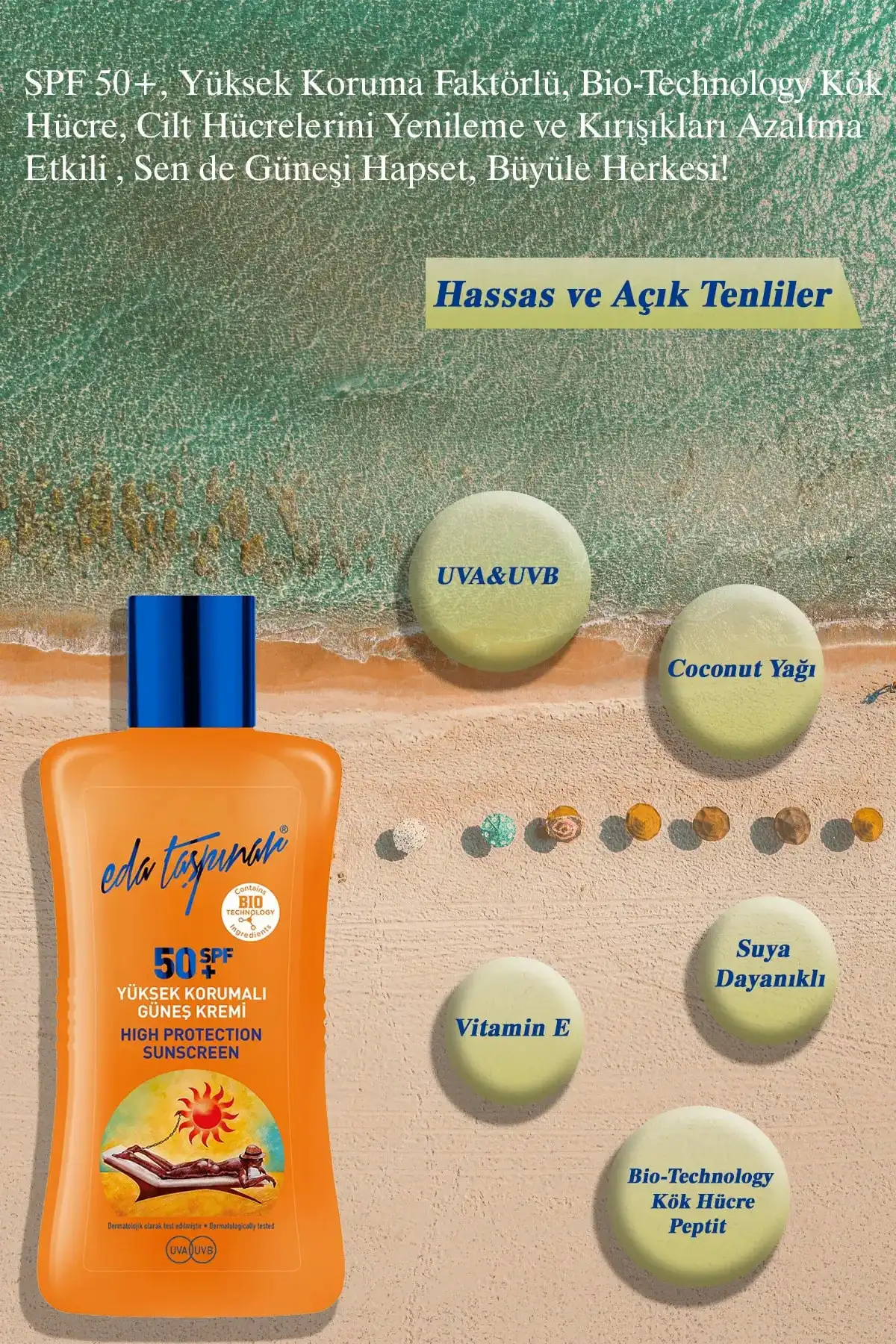 ضد آفتاب با محافظت بالا Spf50+ - 200 میلی لیتر برند   Eda Taşpınar(ادا تاسپینار) به رنگ   در دسته ضد آفتاب