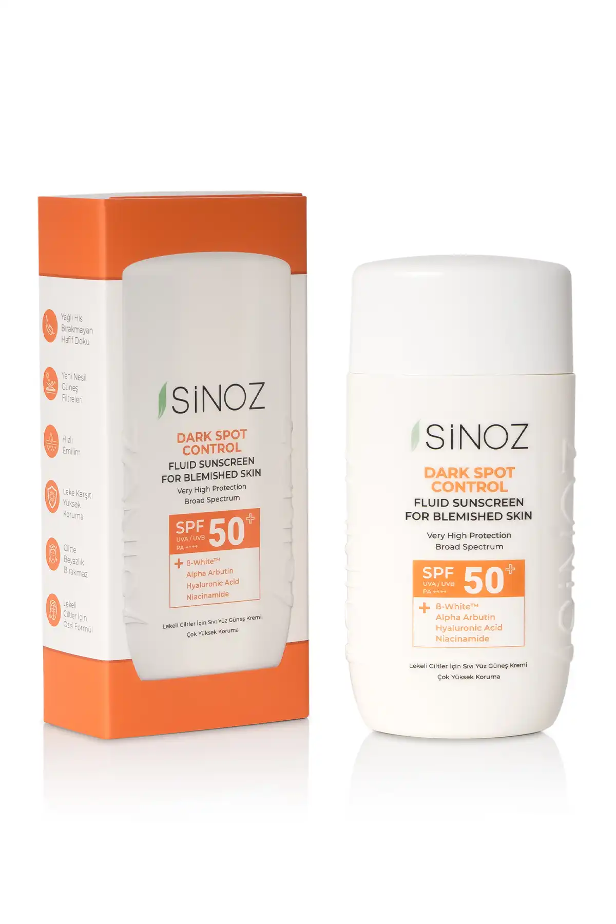 کرم ضدآفتاب صورت با محافظت بالا برای پوست های لکه دار Spf50 / Pa 50 میلی لیتر برند   Sinoz(سینوزیس) به رنگ   در دسته ضد آفتاب