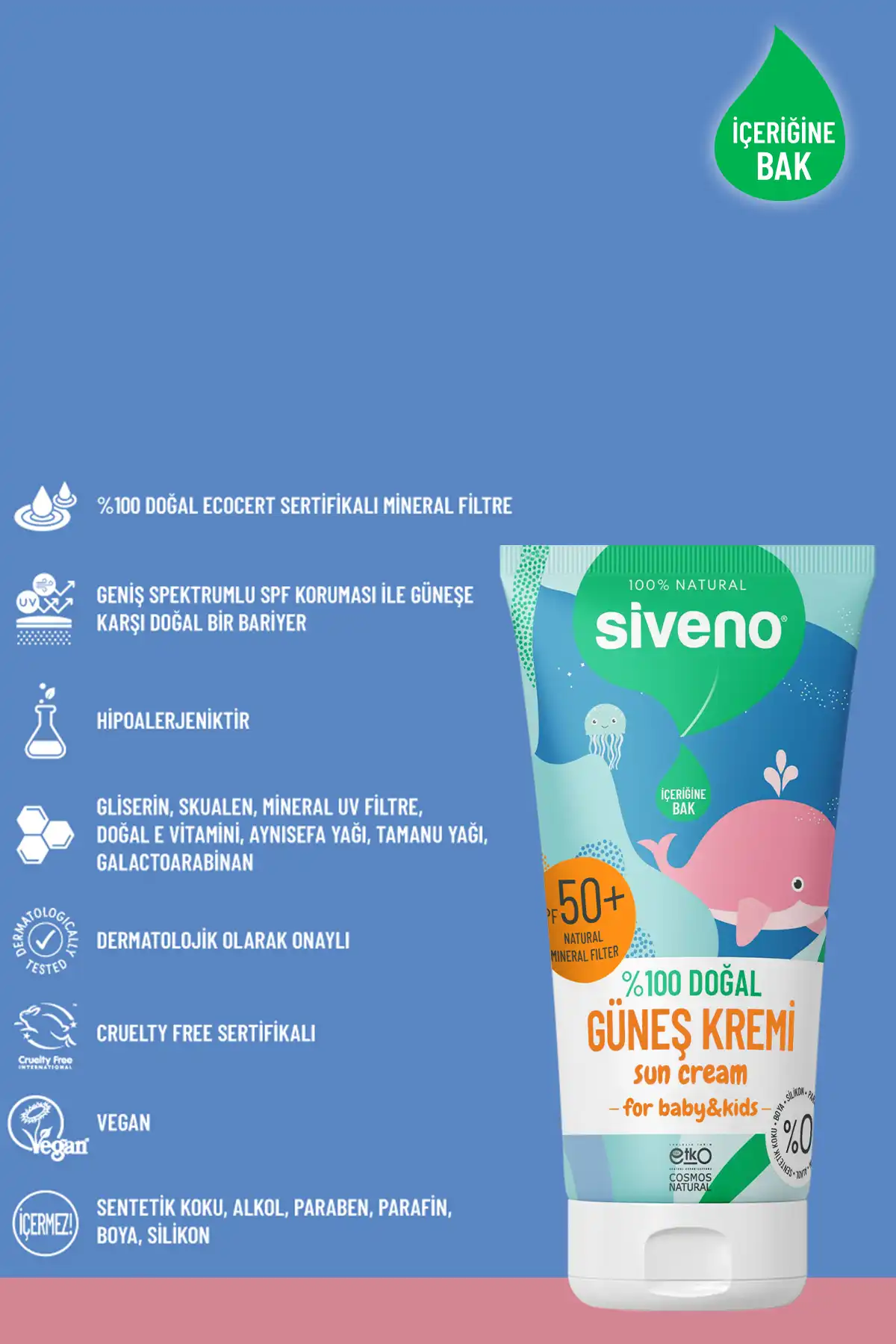 ضد آفتاب 100% طبیعی کودک - ضد لک آنتی اکسیدان مرطوب کننده گیاهی وگان Uva Uvb 50spf برند   به رنگ   در دسته ضد آفتاب