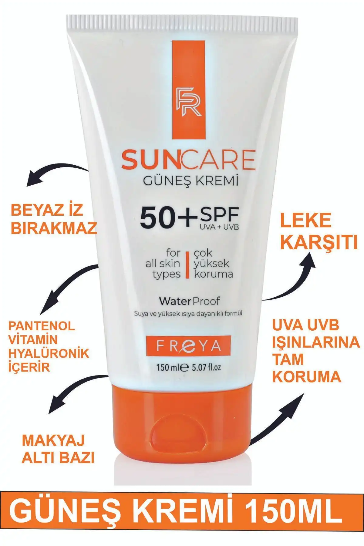 کرم ضد آفتاب 150 میلی لیتر ضد آفتاب +50 SPF ضد لک و محافظت بالا برند   Freya(فریا) به رنگ   در دسته ضد آفتاب