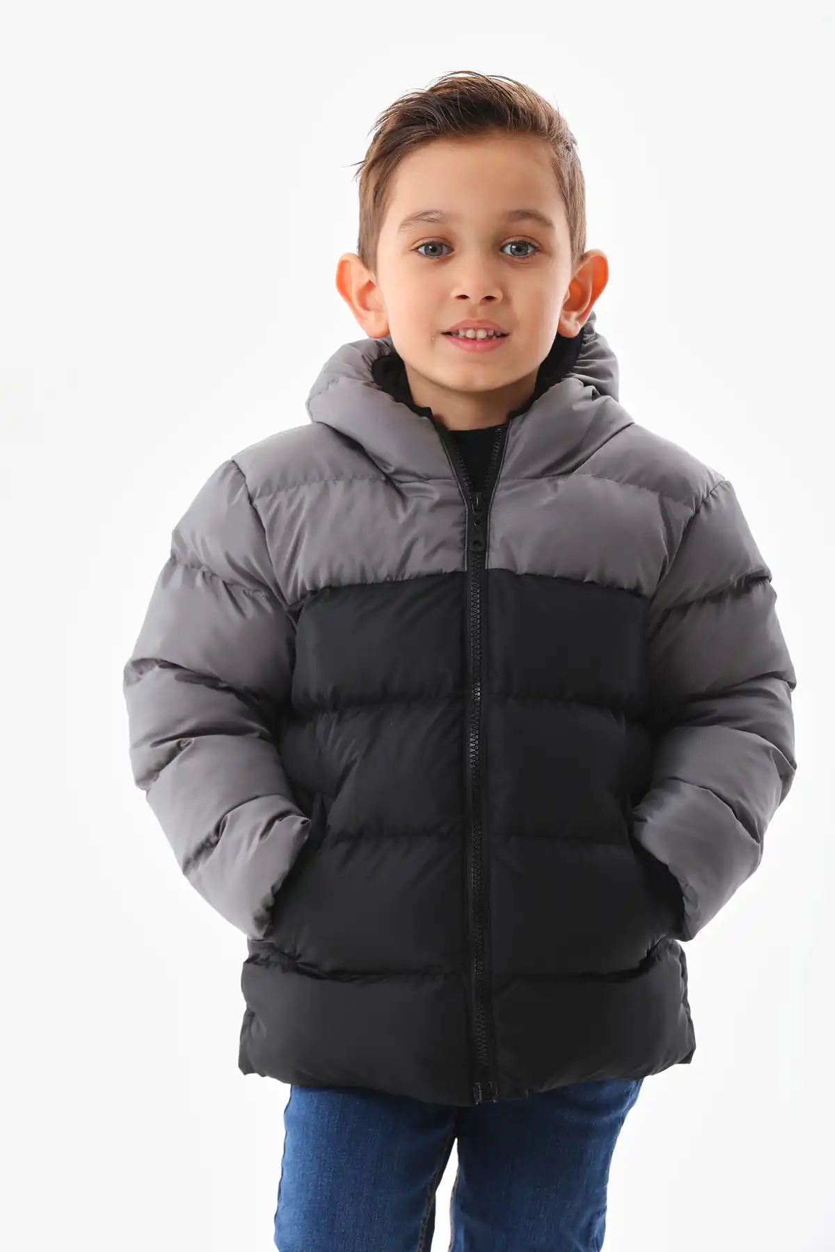 کاپشن و کت با ژاکت، پشم گوسفند داخلی، کلاه دار، جیب، ضد آب و ضد باد RB-500 برند   ROBA KIDS ( ROBA KIDS )  به رنگ  خاکستری در دسته لباس بچگانه و لباس کودک