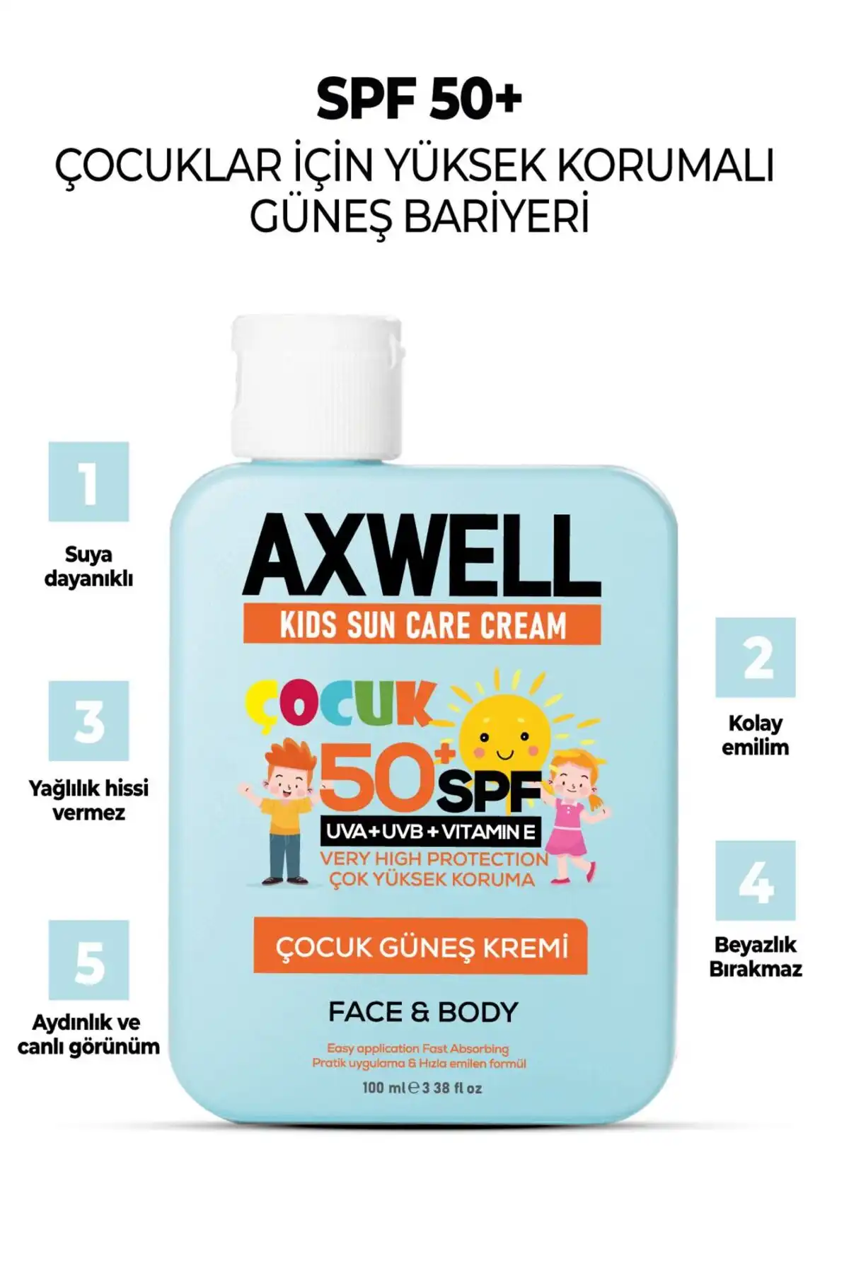 کرم ضد آفتاب کودکان با محافظت بسیار بالا + ویتامین E Spf 50 + 100 میلی لیتر برند   به رنگ   در دسته ضد آفتاب