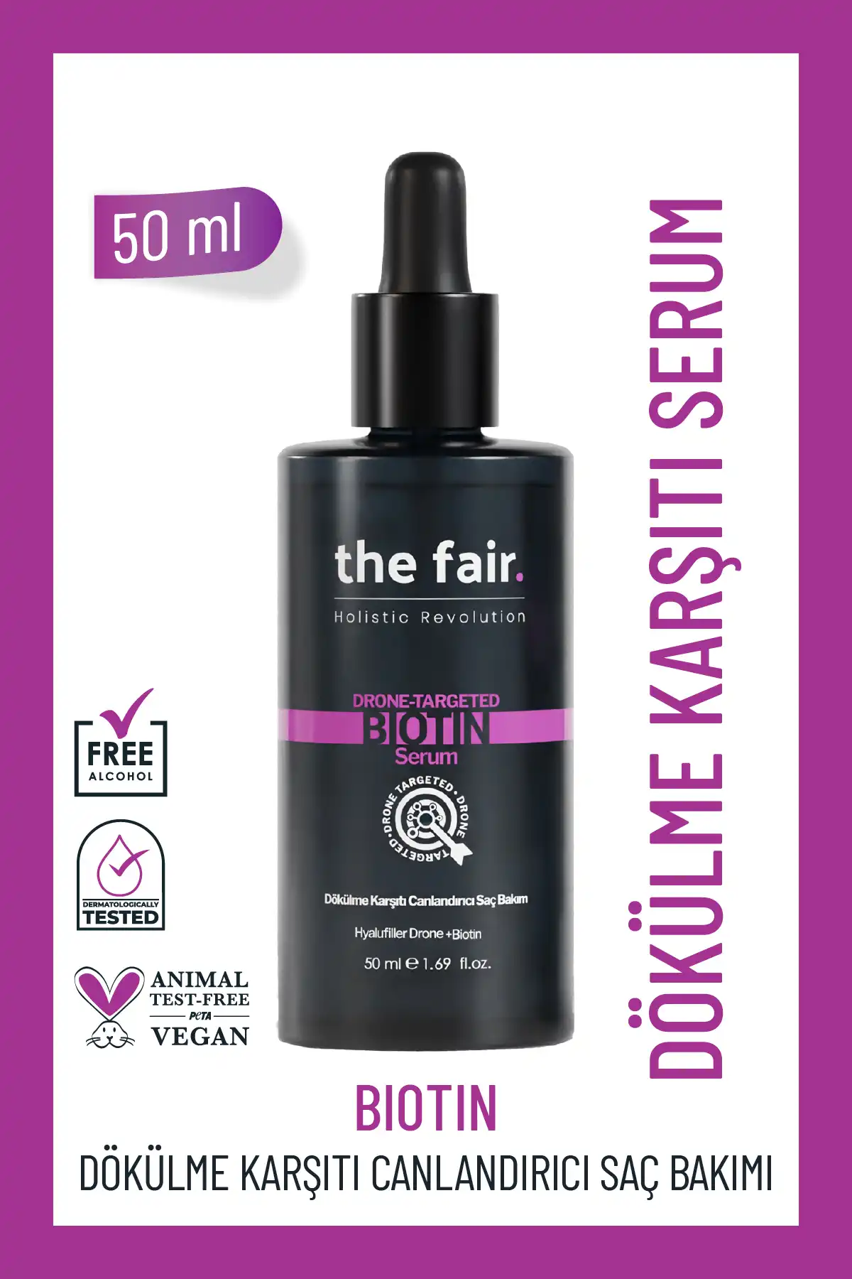 نمایشگاه بیوتین هدفمند پهپاد ضد ریزش سرم وگان موی سرم 1% Hyalufiller Drone Biotin 50ml برند   The Fair ( نمایشگاه )  در دسته مراقبت از مو