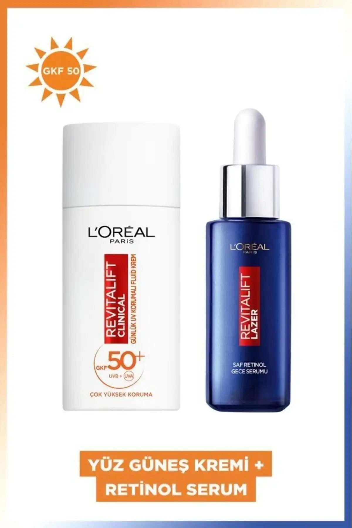 کرم ضد آفتاب صورت Revitalift Clinical Spf 50+ 50ml & سرم شب رتینول خالص لیزر Revitalift 30ml برند   L'Oreal Paris(لورآل پاریس) به رنگ   در دسته ست مراقبت از پوست