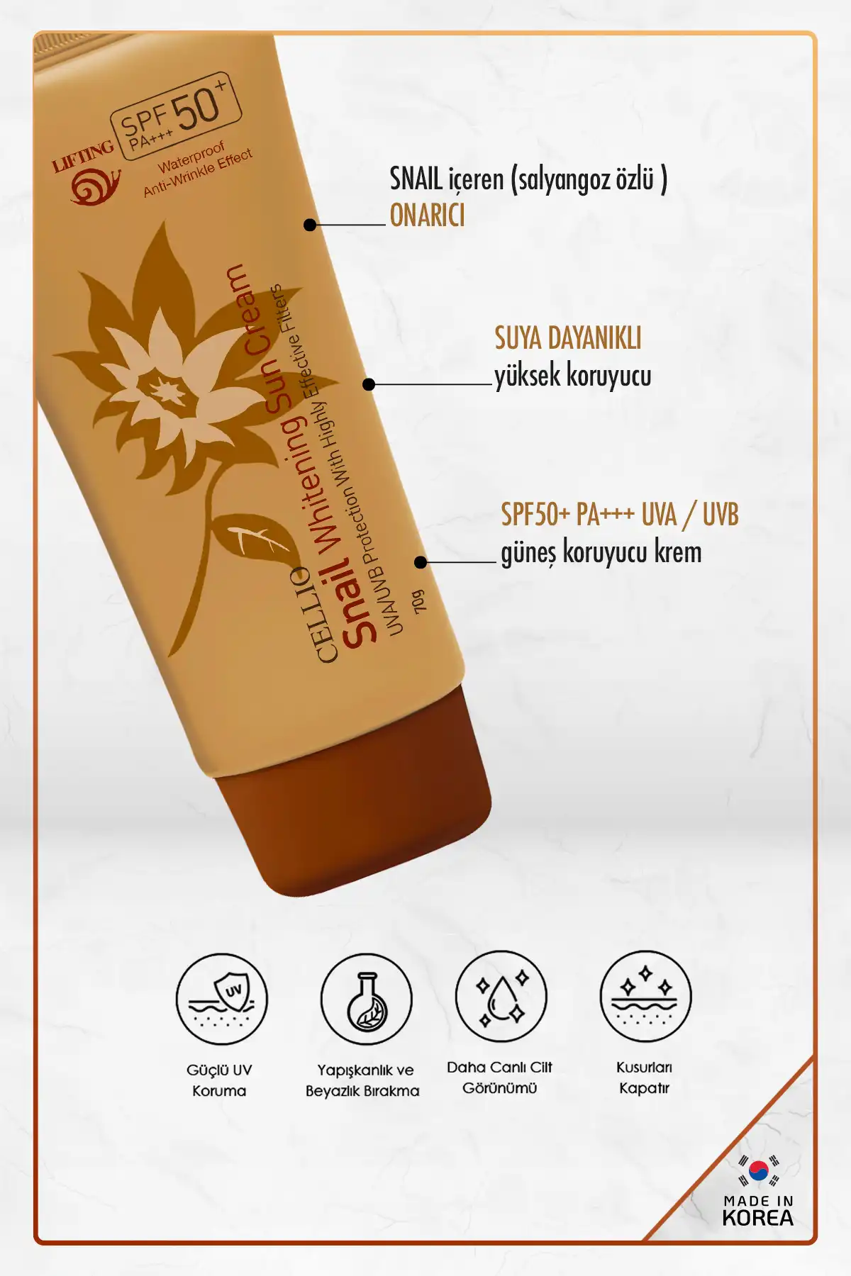 کرم ضد آفتاب Brightening Effect Spf50+ Pa++++ Uva/uvb حاوی عصاره حلزون برند   به رنگ   در دسته ضد آفتاب