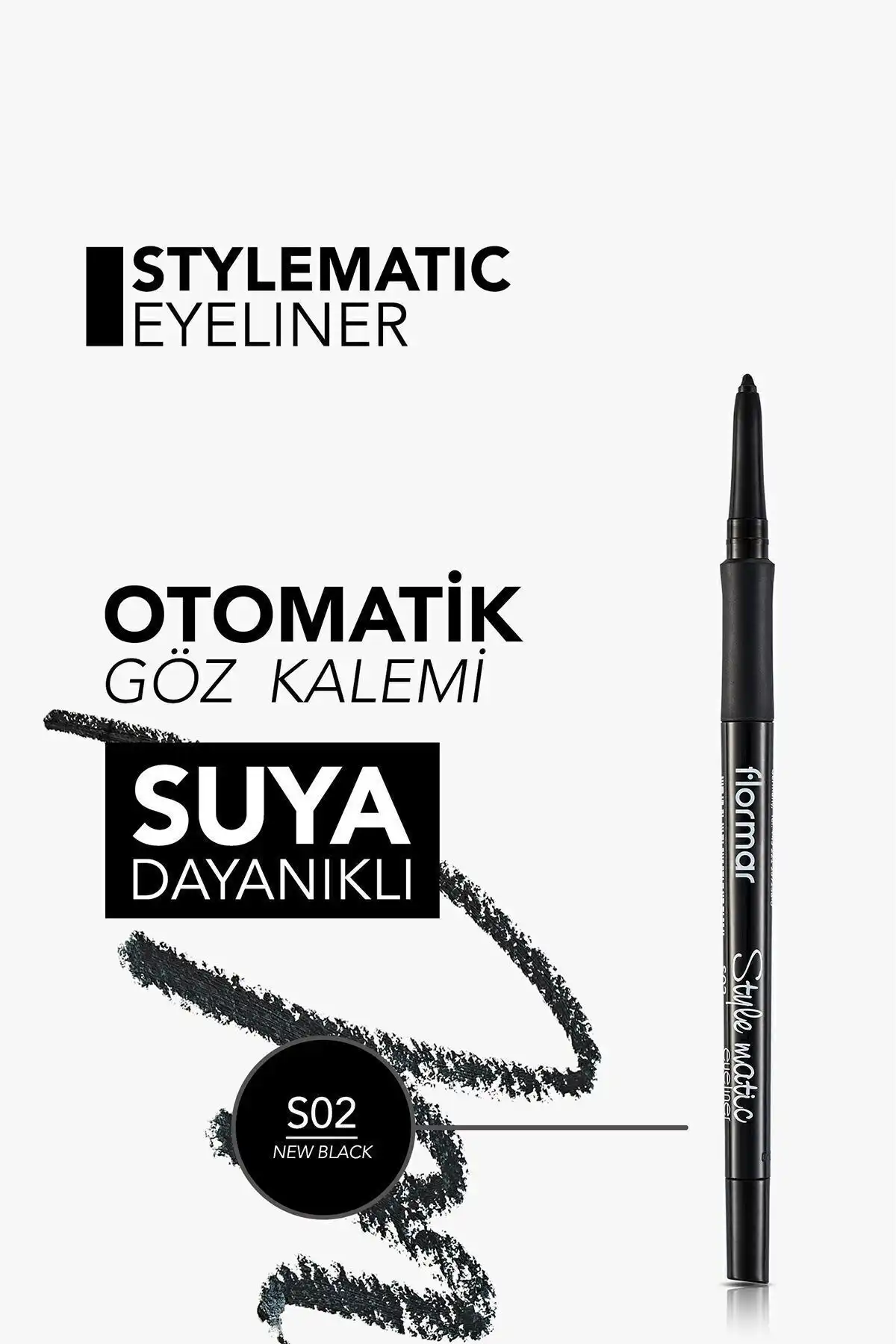 خط چشم لیفت ضد آب (INTENSE BLACK)-stylematic Eyeliner-s02newblack-8690604190492 برند   Flormar(فلورمار) به رنگ  مشکی