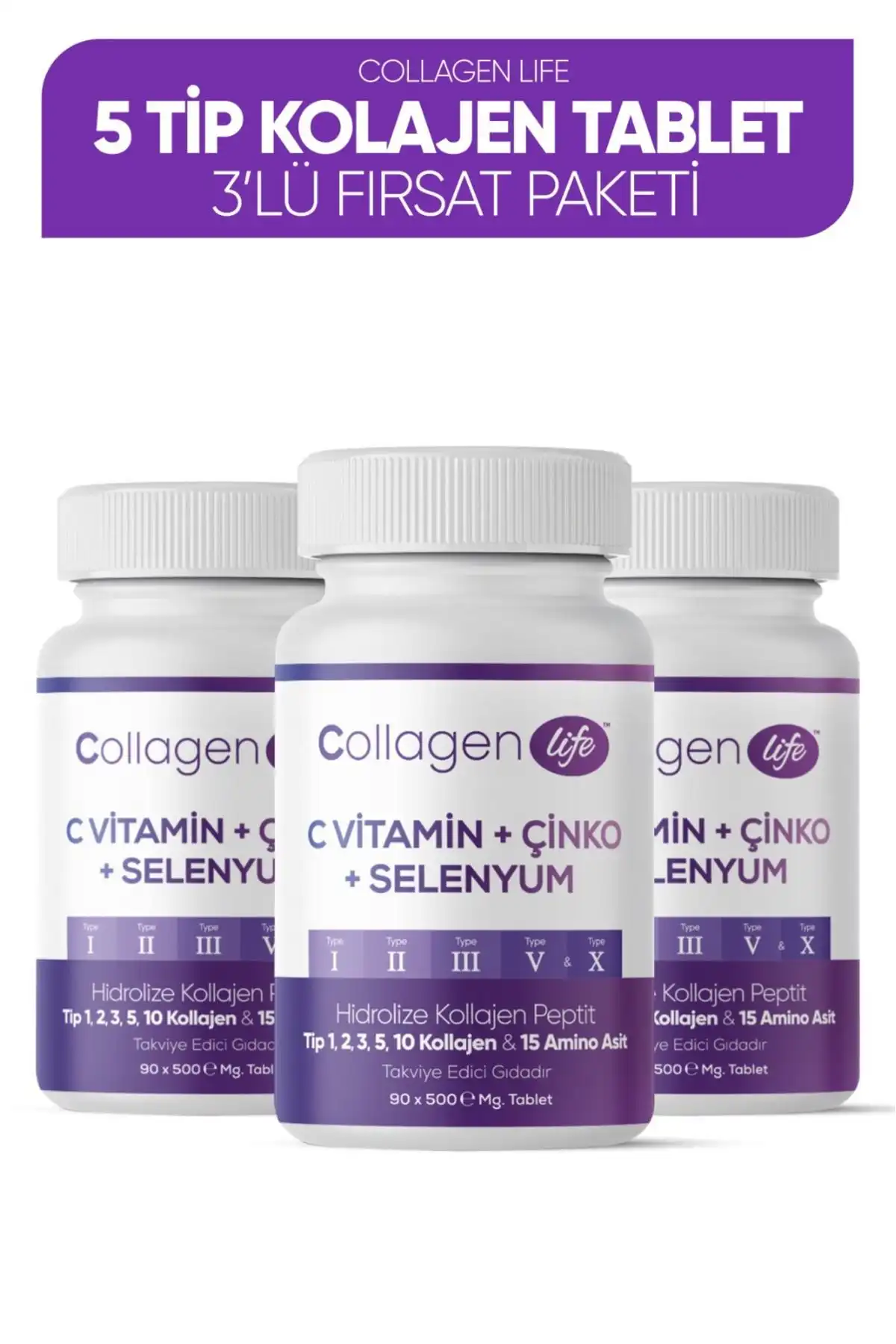بسته فرصت 3 تکه 5 نوع کلاژن نوع 1، نوع 2، نوع 3، نوع 5، نوع 10 برند   Collagen Life ( زندگی کلاژن )  در دسته کلاژن