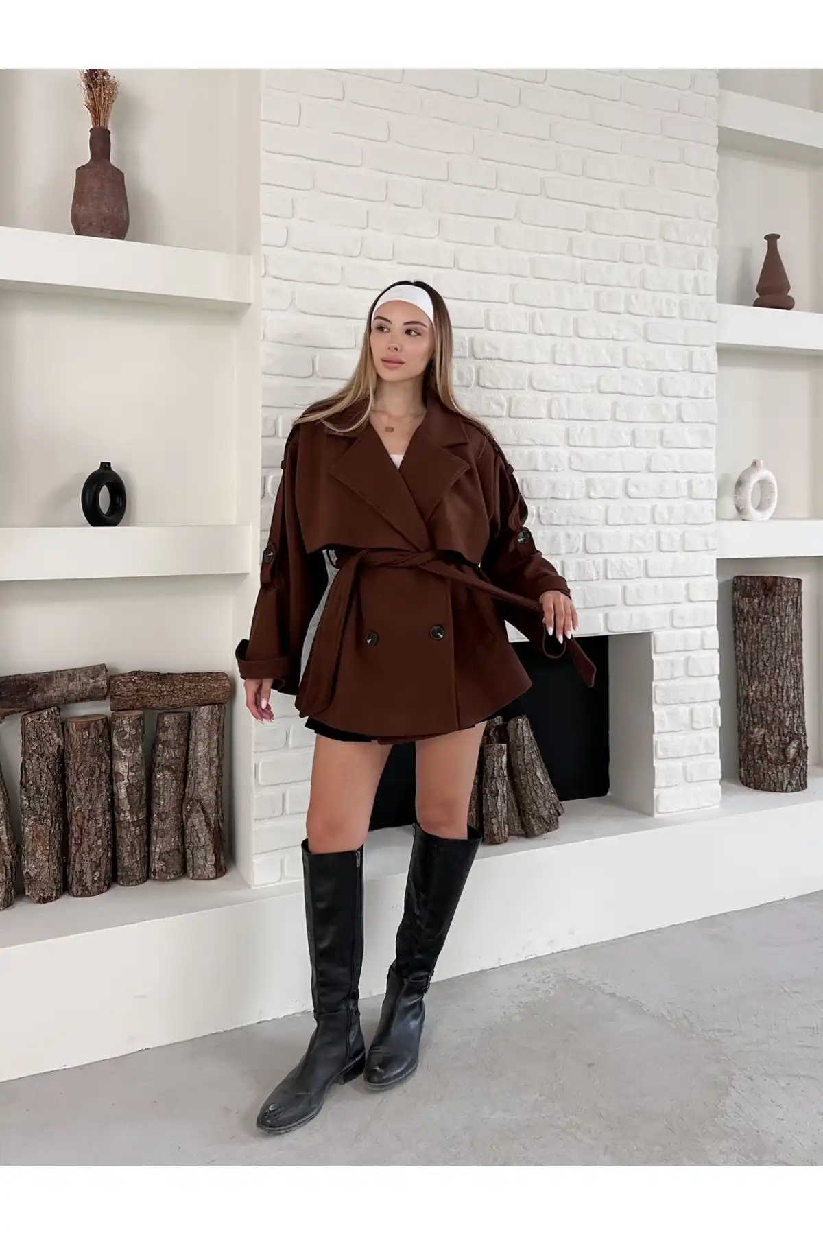 بارانی و ترنچ کت کت زنانه مدل جدید پاییز 2025 اورجینال ترکیه برند   Ekim Store(فروشگاه اکتبر) به رنگ  قهوه