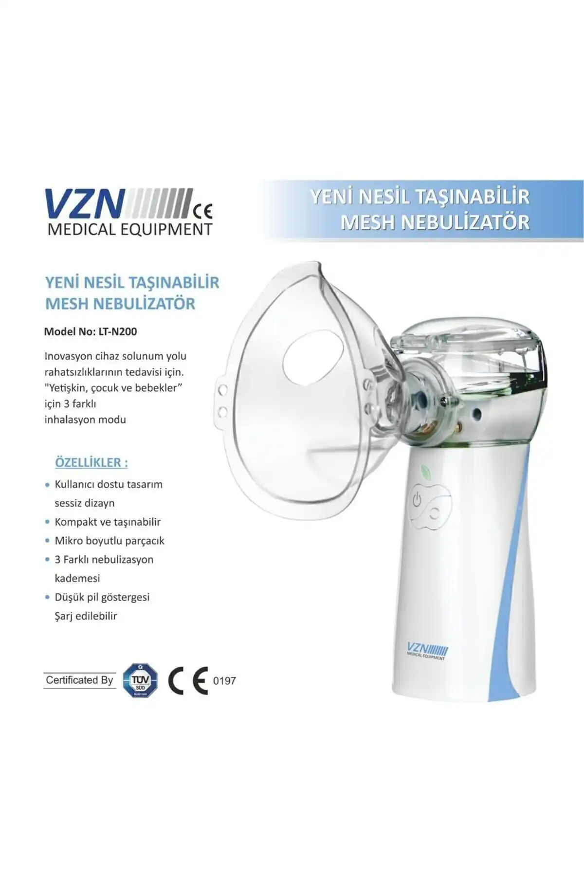 VZN قابل حمل Nebulizer MESH قابل شارژ ، قابل تنظیم سطح 3 مرحله (LT-N200) برند   VZN ( VZN ) 