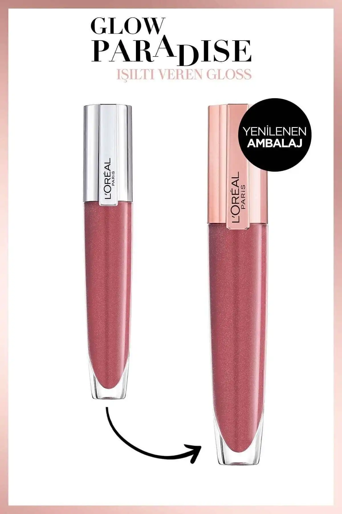 Glow Paradise Balm in Gloss - Shimmering Shine 404 I Insert برند   L'Oreal Paris(لورآل پاریس) به رنگ   صورتی