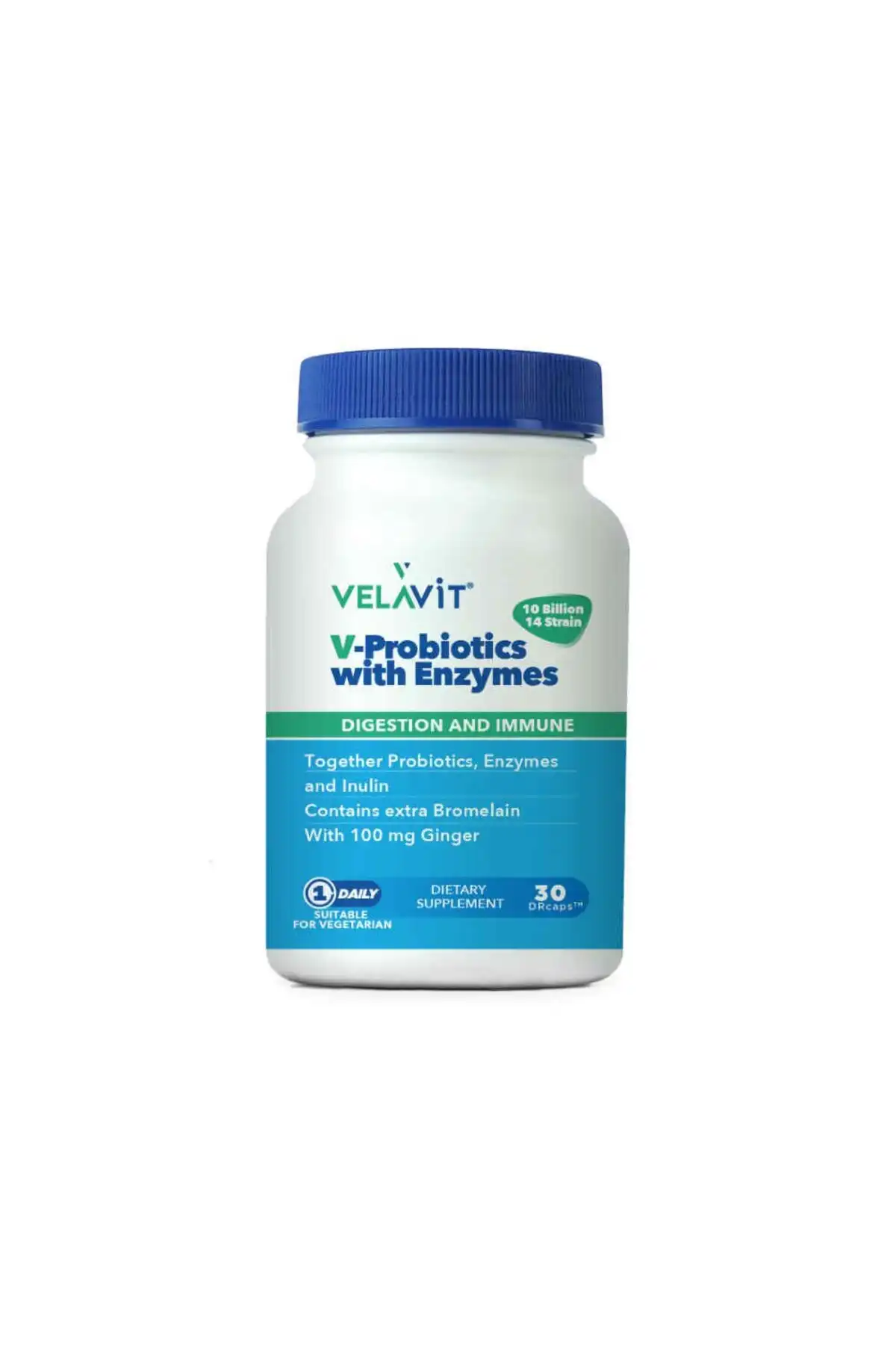 Velavit V-probiotics با آنزیم های تقویت کننده مواد غذایی 30 کپسول برند   Velavit ( Velavit ) 