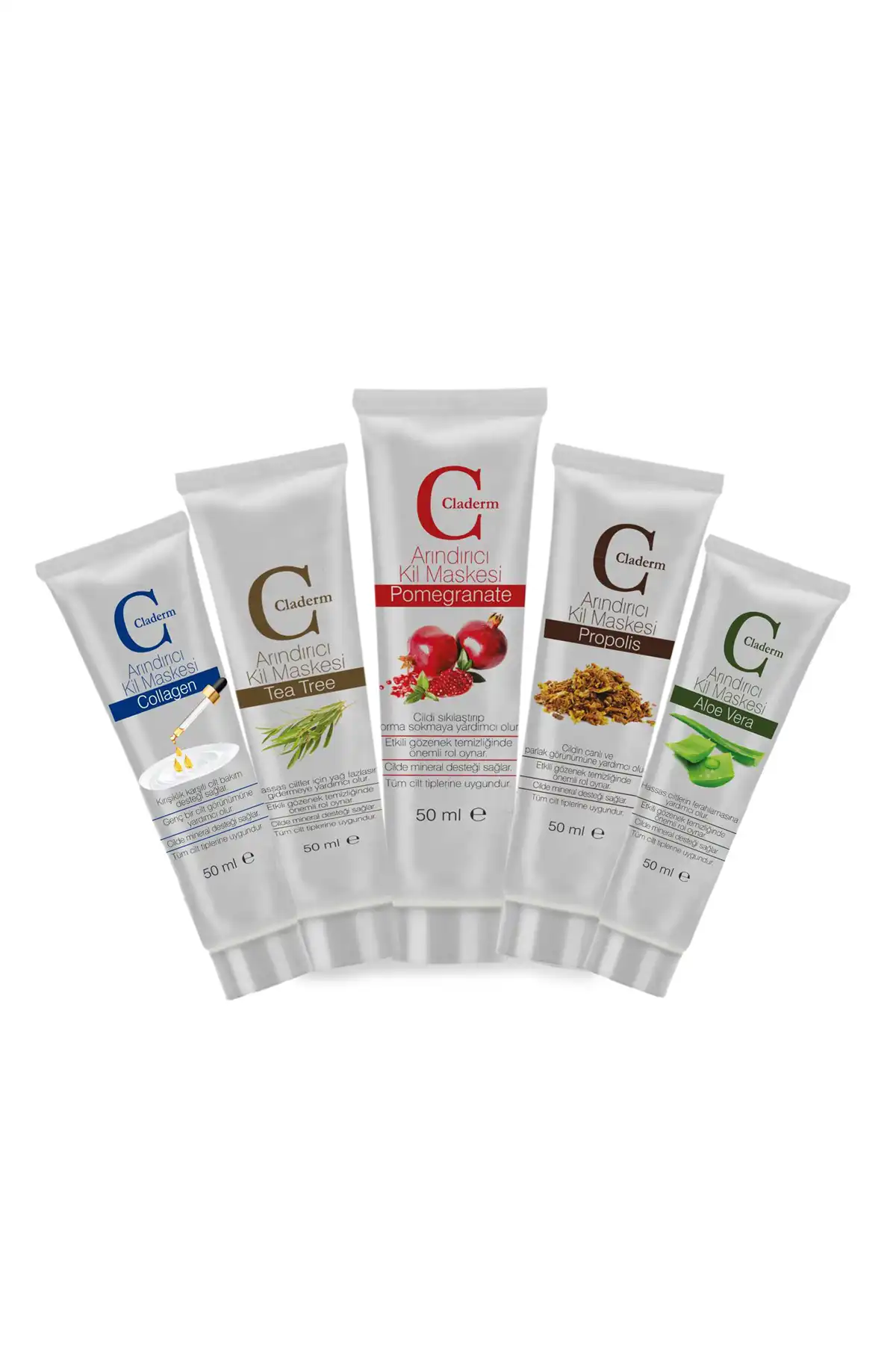 5 بسته 50 میلی لیتری. ست (آلوئه، درخت چای، انار، پروپولیس، کلاژن) برند   Claderm در دسته مراقبت از پوست