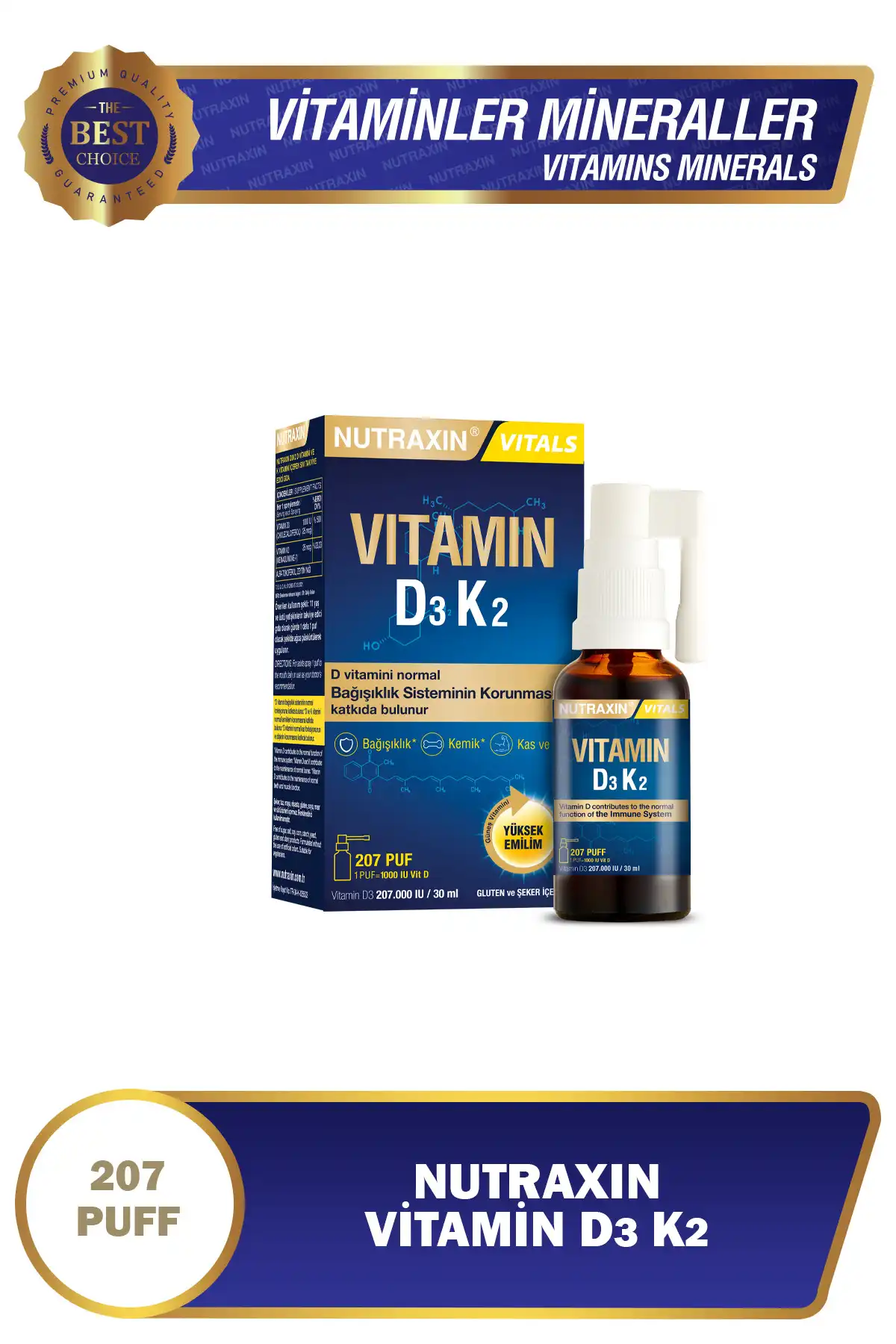 Nutraxin Vitals D3K2 30 میلی لیتر - 1000 IU ویتامین ویتامین ، 25 mcg K2 ویتامین 207 PUF برند   Nutraxin ( نوتراکسین ) 