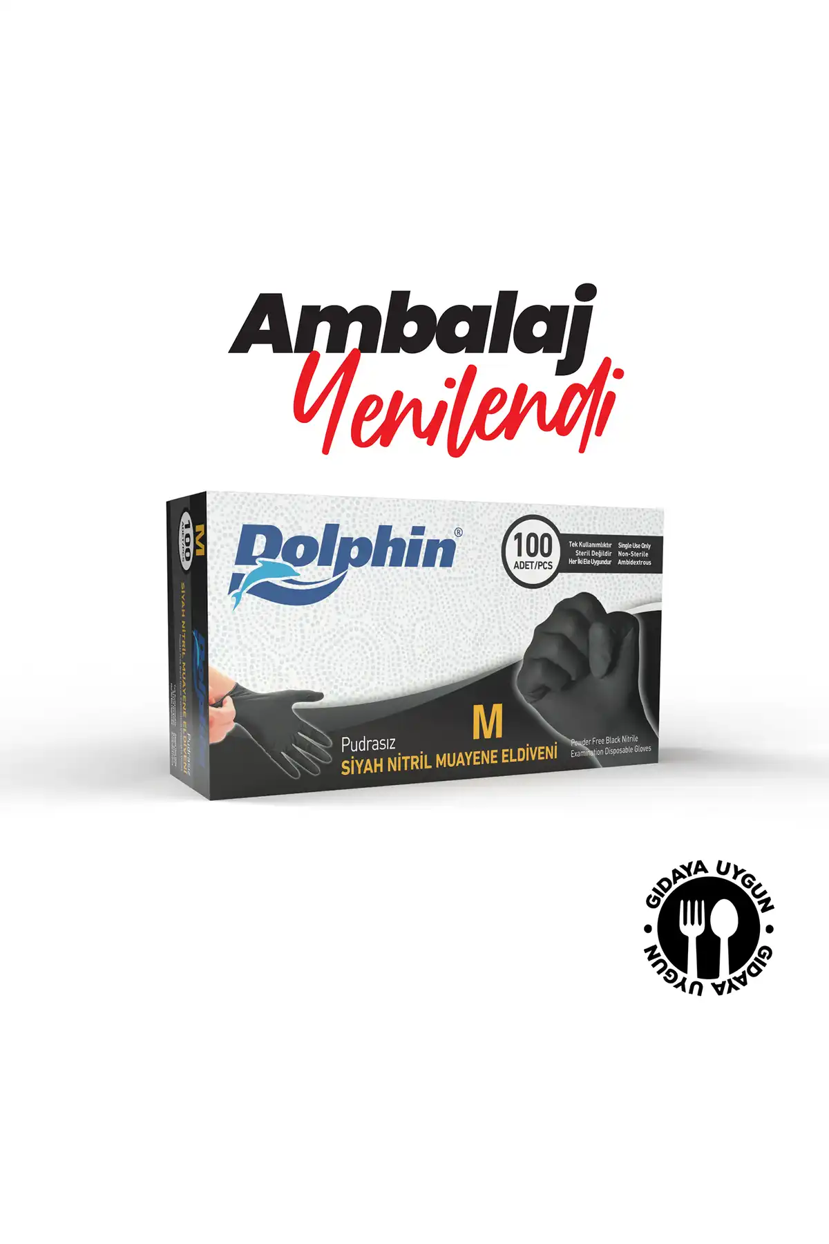 Dolphin 100 دستکش نیتریل پودر چند منظوره اندازه M سیاه برند  