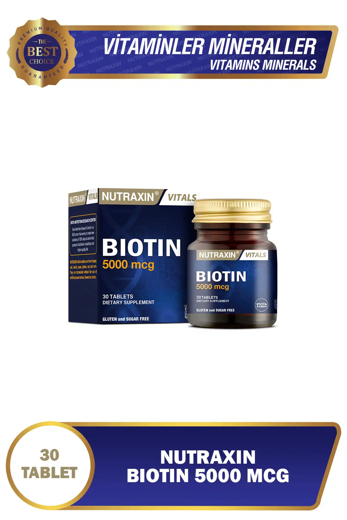 Nutraxin Biotin 5000 mcg 30 قرص مو و ویتامین ناخن برند   Nutraxin ( نوتراکسین ) 