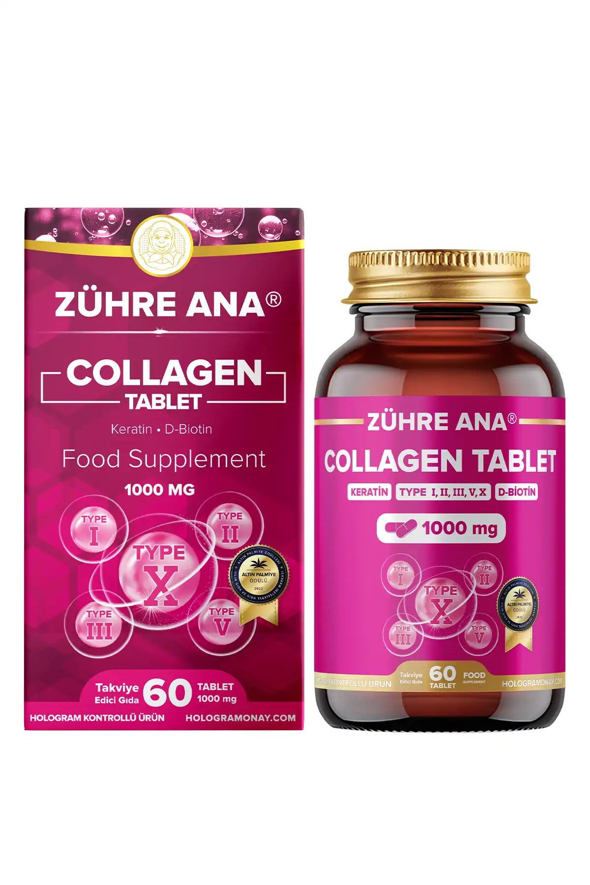 Zühre Mother 5 انواع کلاژن هیدرولیز شده نوع 1 ، نوع 2 ، نوع 3 ، نوع 5 ، نوع 10 و کلاژن ، کراتین ، قرص بیوتین 60 برند   Zühre Ana(آنا جانباز)