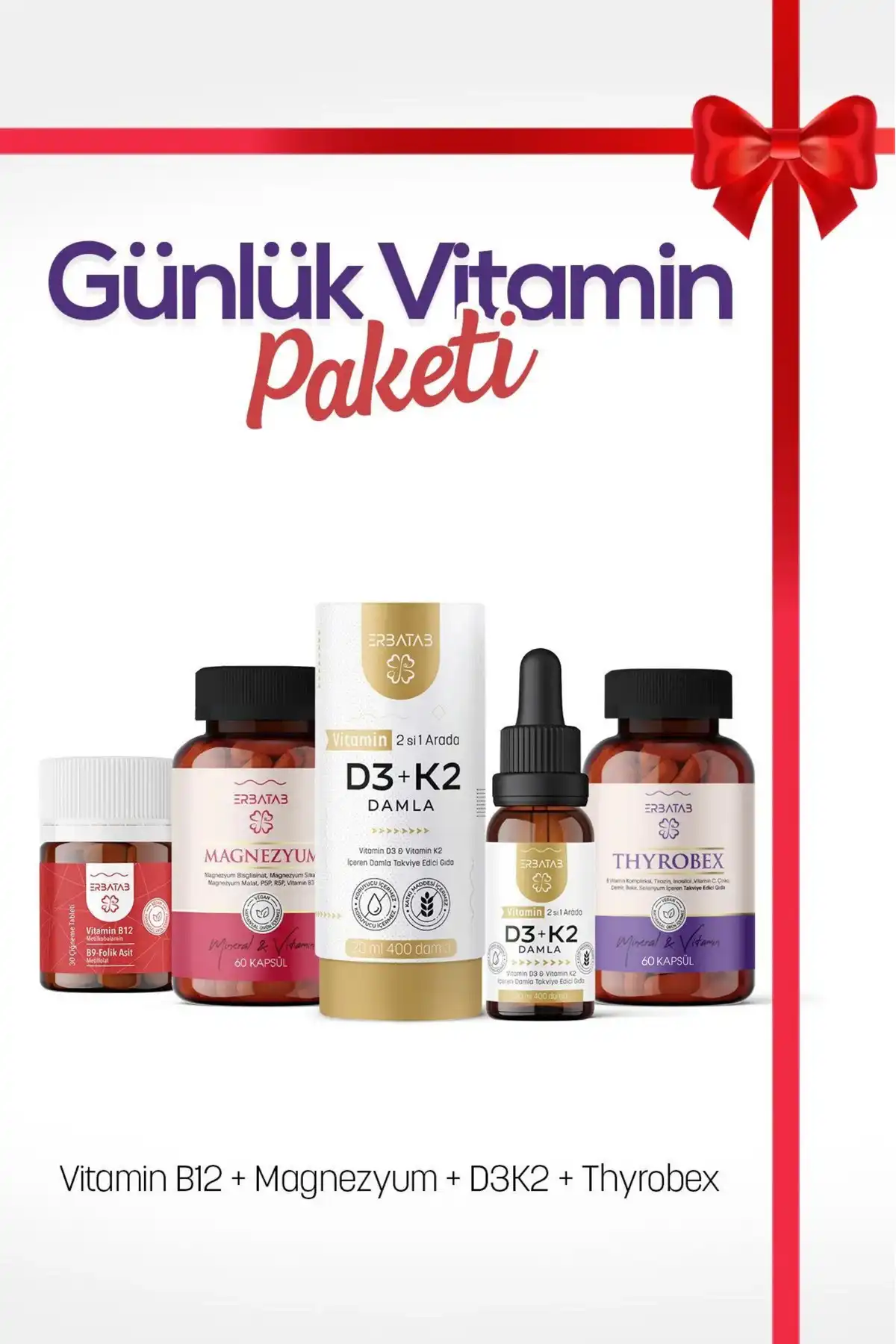بسته ویتامین روزانه Erbatab (Thyrobex ، D3K2 ، B12 ، منیزیم) برند   Erbatab ( ارباطب ) 