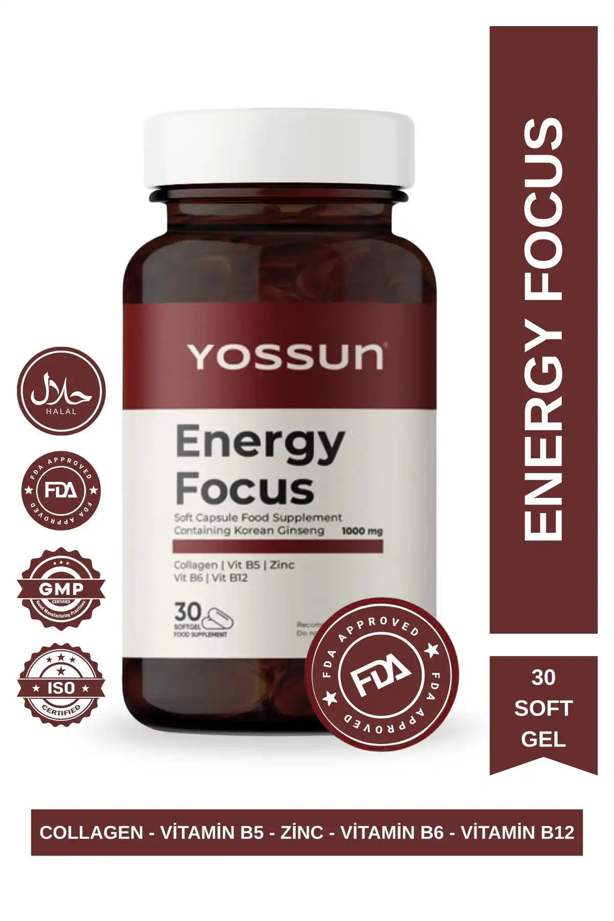 مکمل غذایی کپسول نرم ENERGY FOCUS حاوی جینسینگ کره ای برند   yossun ( خزه ) 