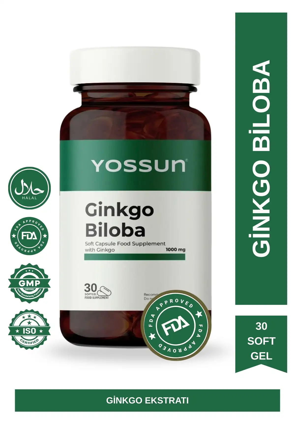 کپسول نرم GINKGO BILOBA حاوی مکمل غذایی جینکو برند   yossun ( خزه ) 