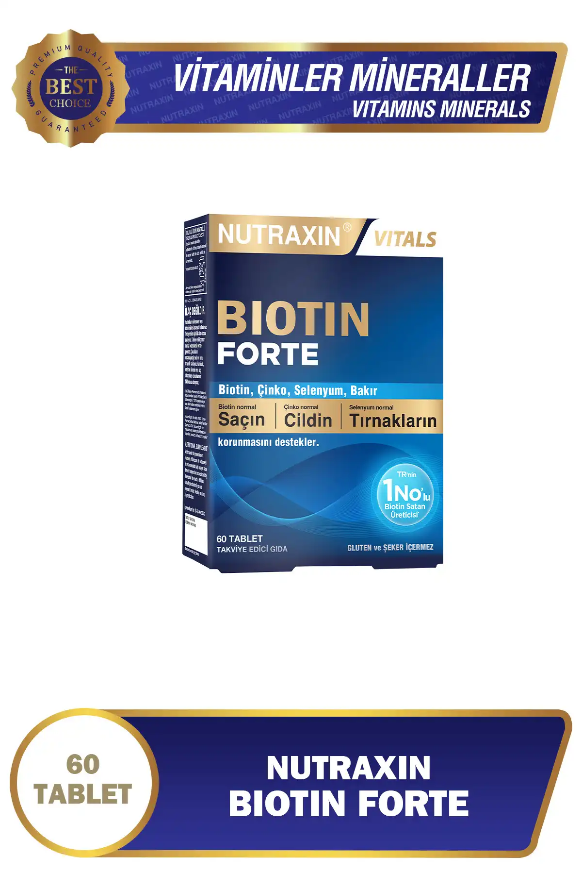 Nutraxin Biotin Forte 5000 MCG 60 TBL - Biotin ، روی ، سلنیوم ، موهای مس و ویتامین ناخن برند   Nutraxin ( نوتراکسین ) 