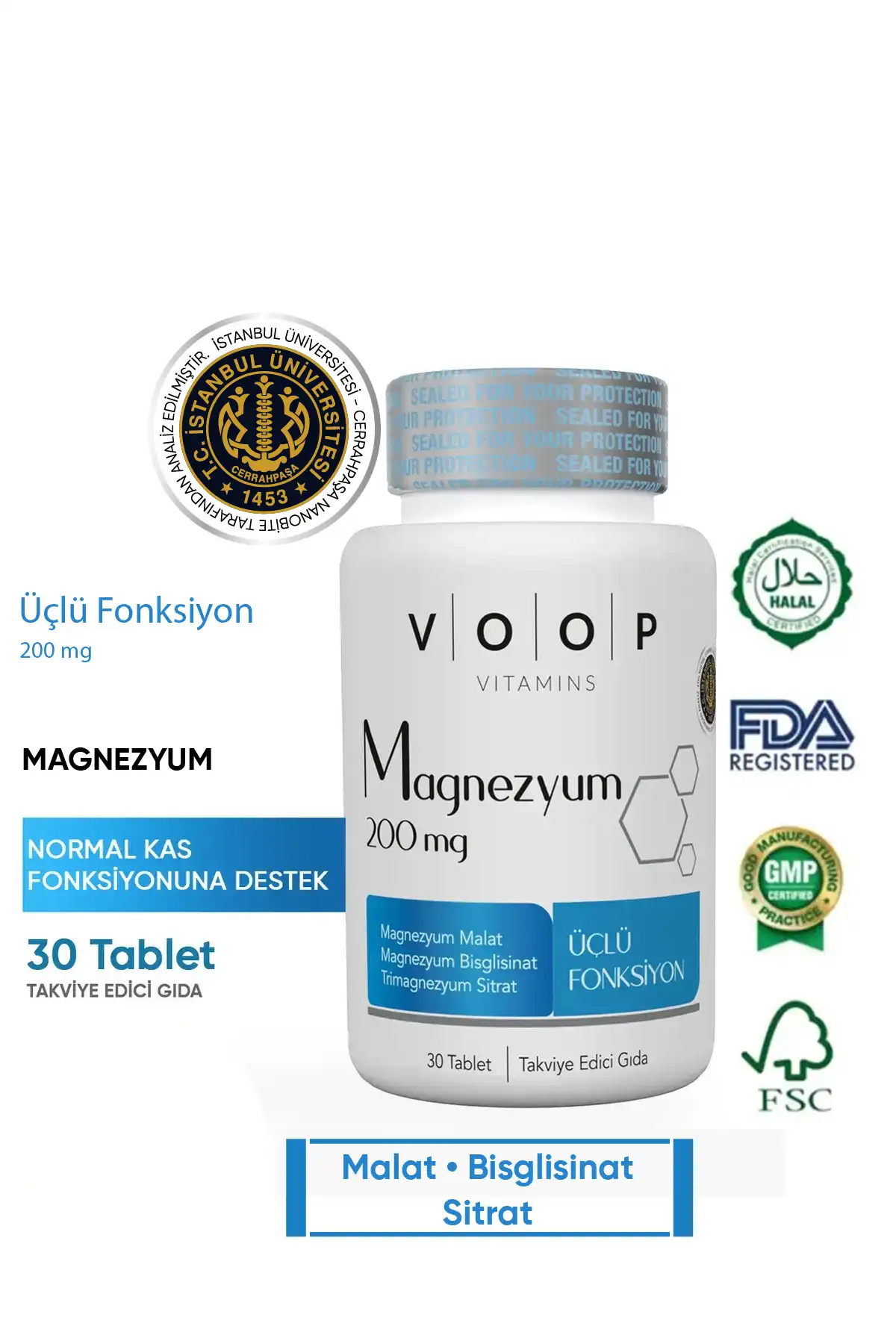 Voop Mainesium Malat ، Citrate و Bisclisinate - 200 میلی گرم | 30 قرص برند   VOOP ( VOOP ) 