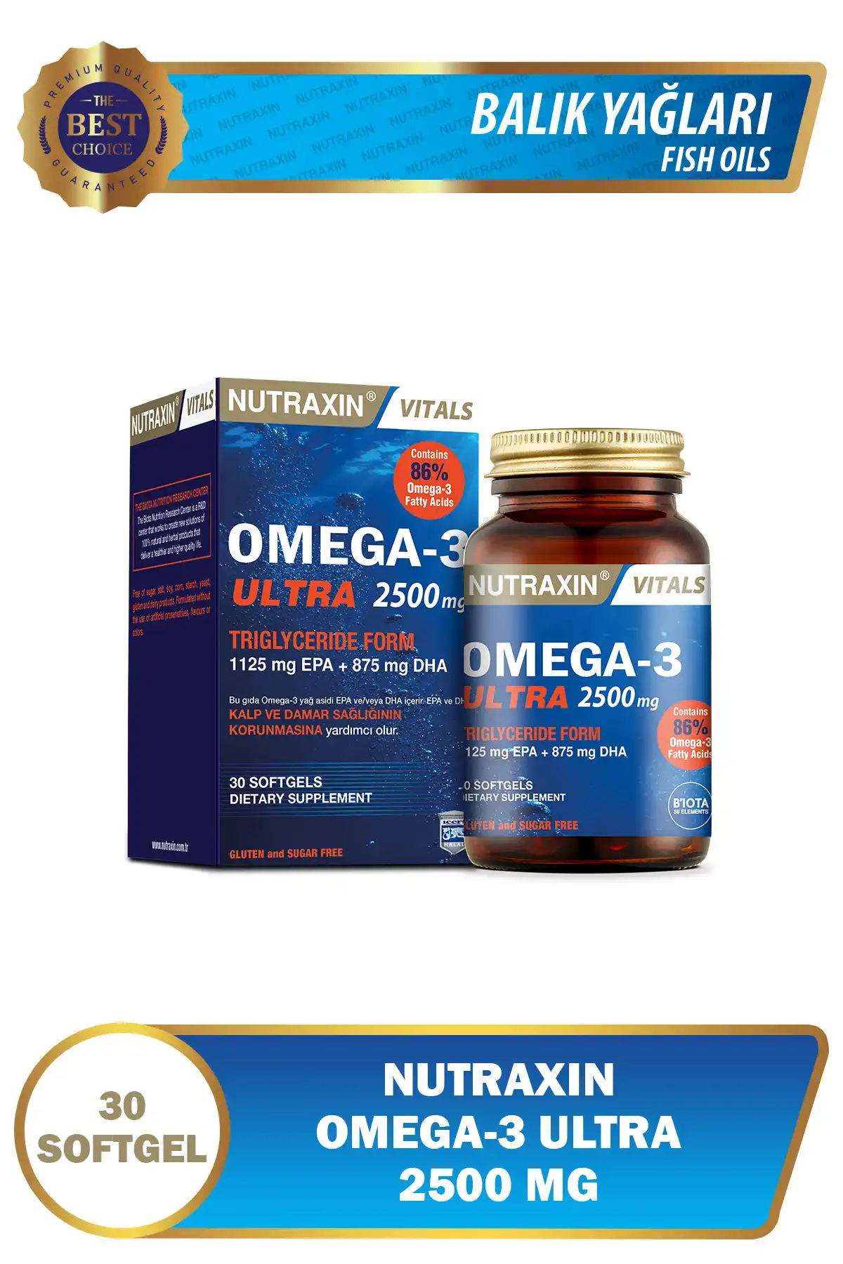 Nutraxin Omega3 Ultra 2500 mg 30 SoftJel - روغن ماهی ، EPA 1125 ، DHA 875 میلی گرم برند   Nutraxin ( نوتراکسین ) 